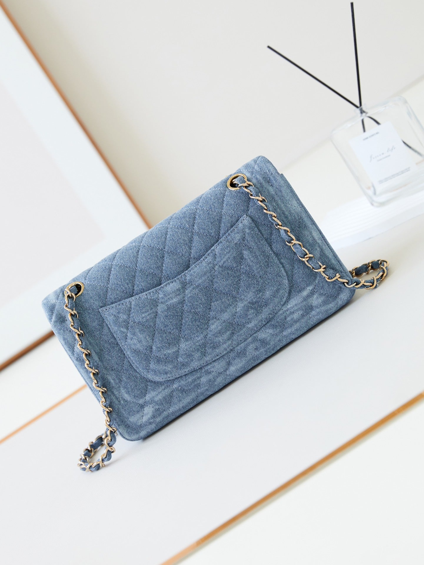 CC 24K Flap Bag 20cm Multi Charm Blue Denim Gold Hardware