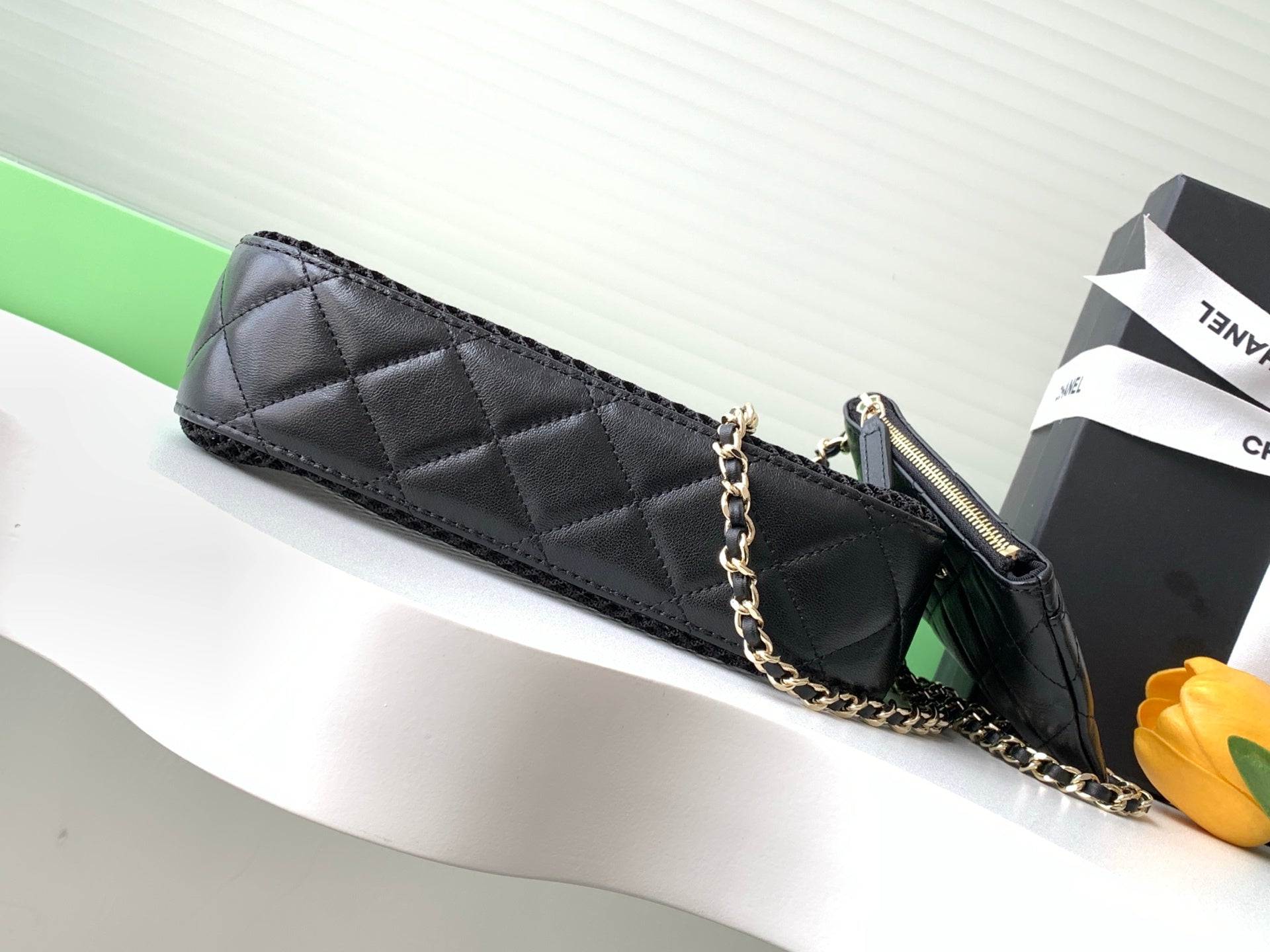 CC 25S Rectangle Black Cluth Bag With Chain