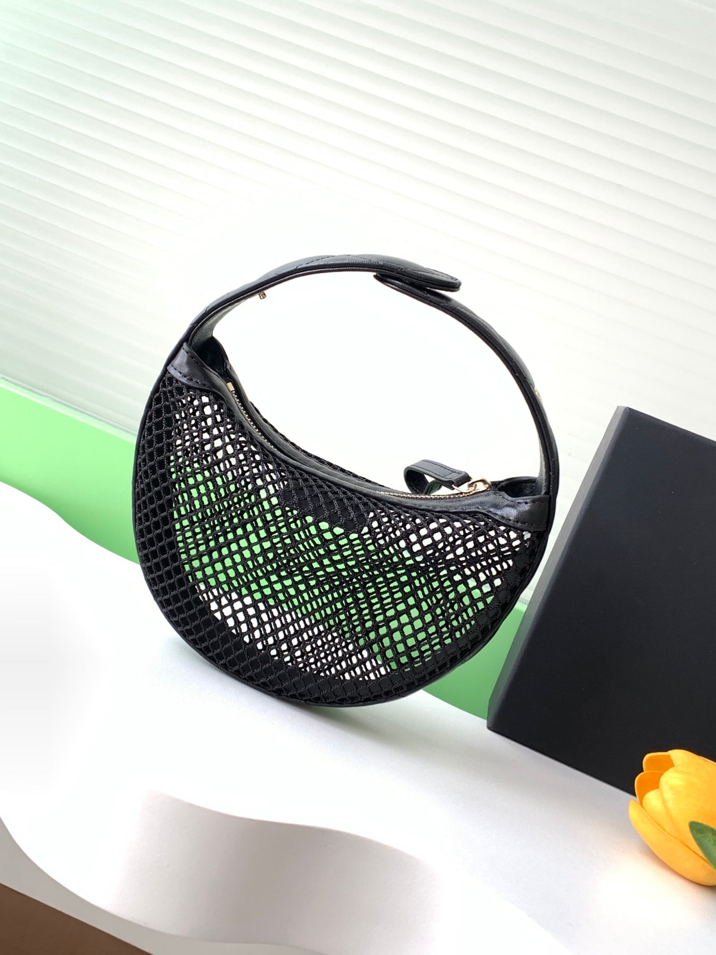 CC 25S Pouch Bag 17cm Black Mesh Calfskin