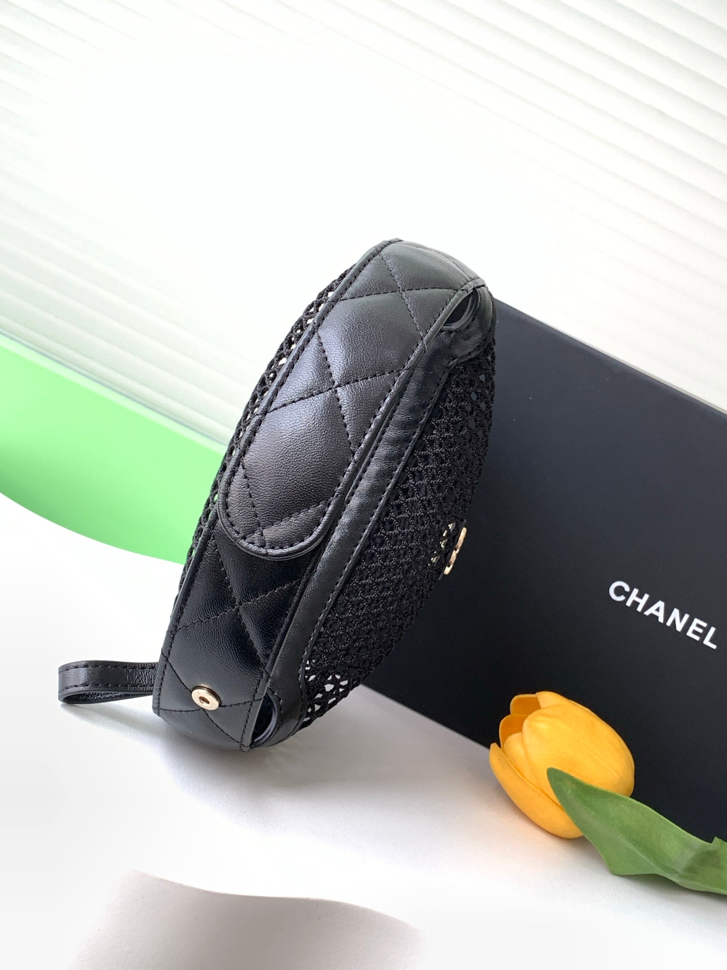 CC 25S Pouch Bag 17cm Black Mesh Calfskin