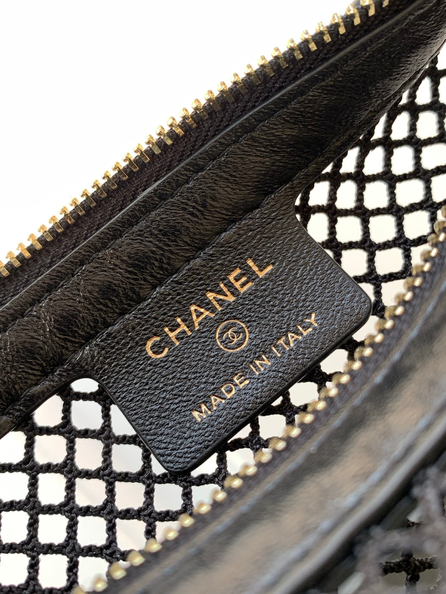 CC 25S Pouch Bag 17cm Black Mesh Calfskin