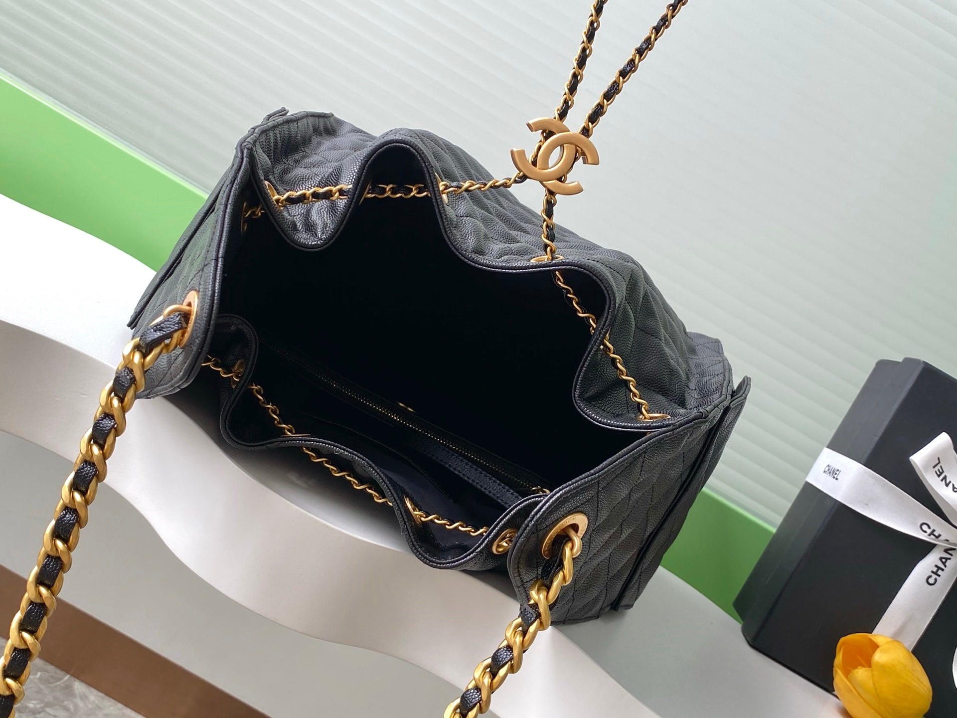 CC 25C Hobo Bags 40cm Black Grained Calfskin