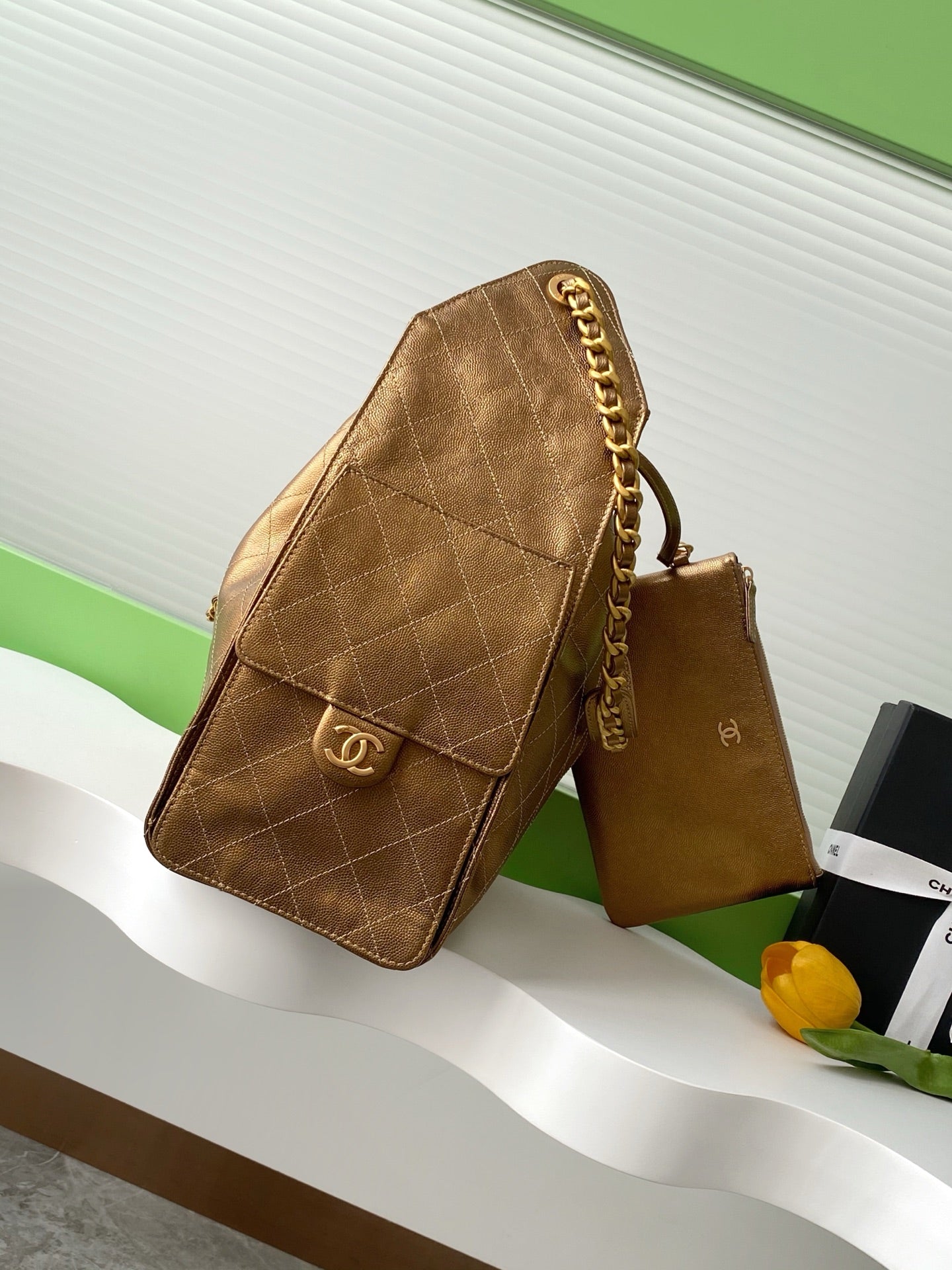 CC 25C Hobo Bags 40cm Bronze Metalic Grained Calfskin