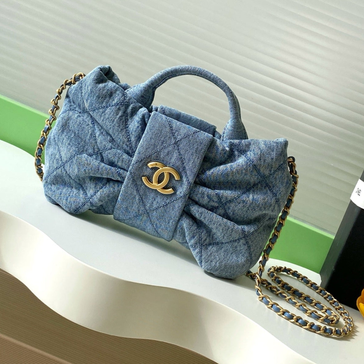 CC 25K Mini Bow Bag 26cm Blue Denim