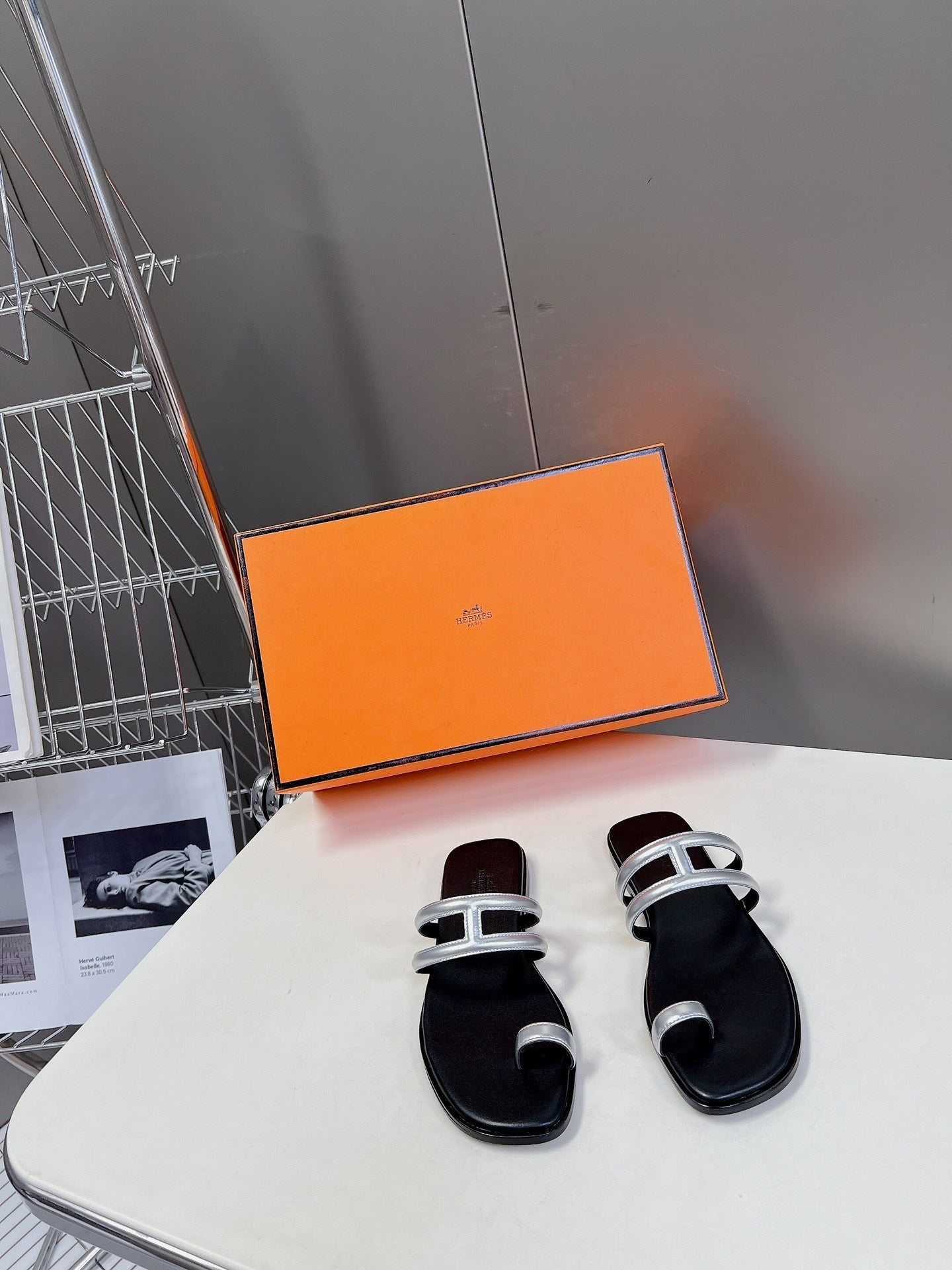 Georgia Sandals Silver Black Calfskin