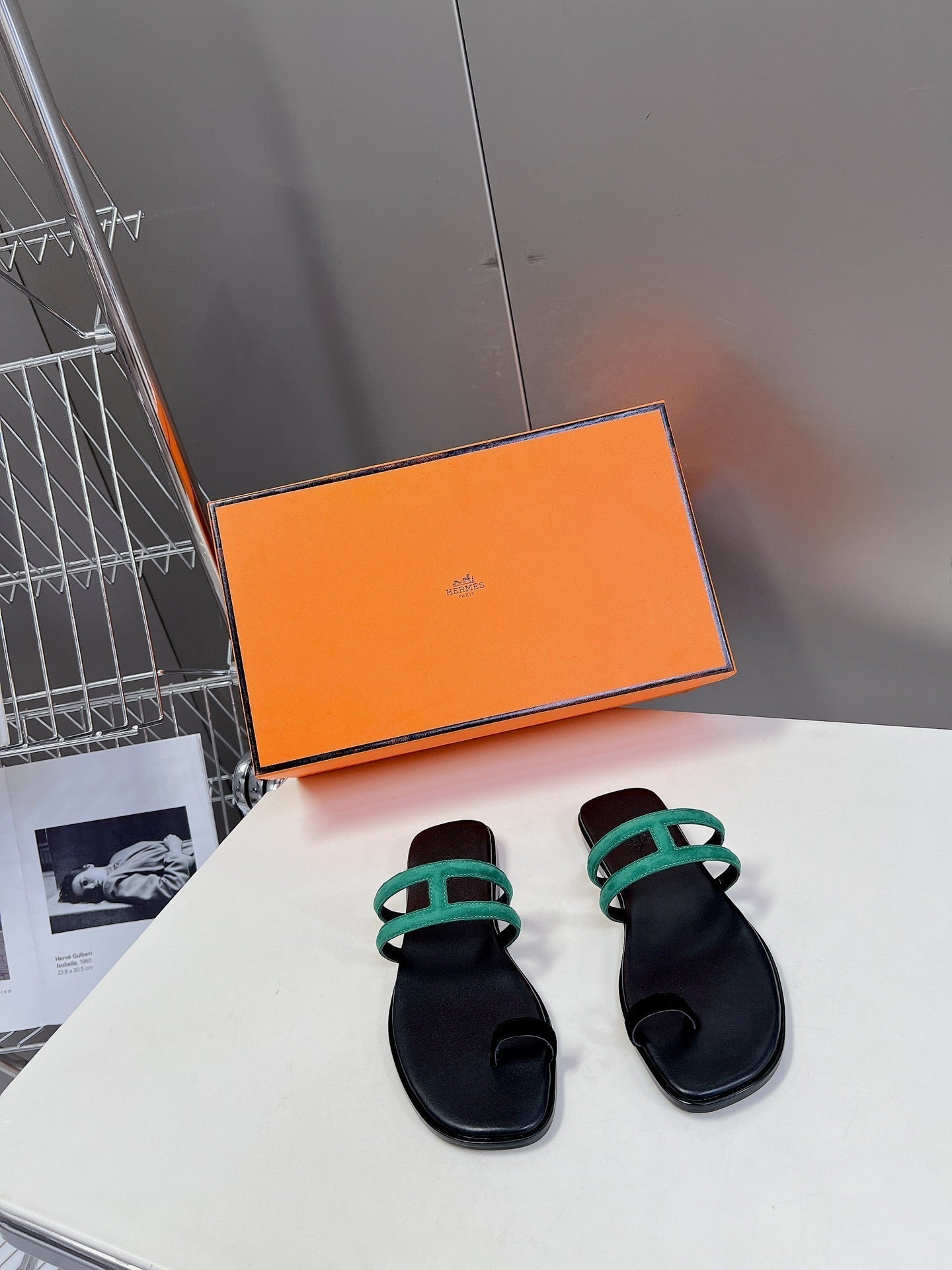 Georgia Sandals Teal Suede Black Calfskin