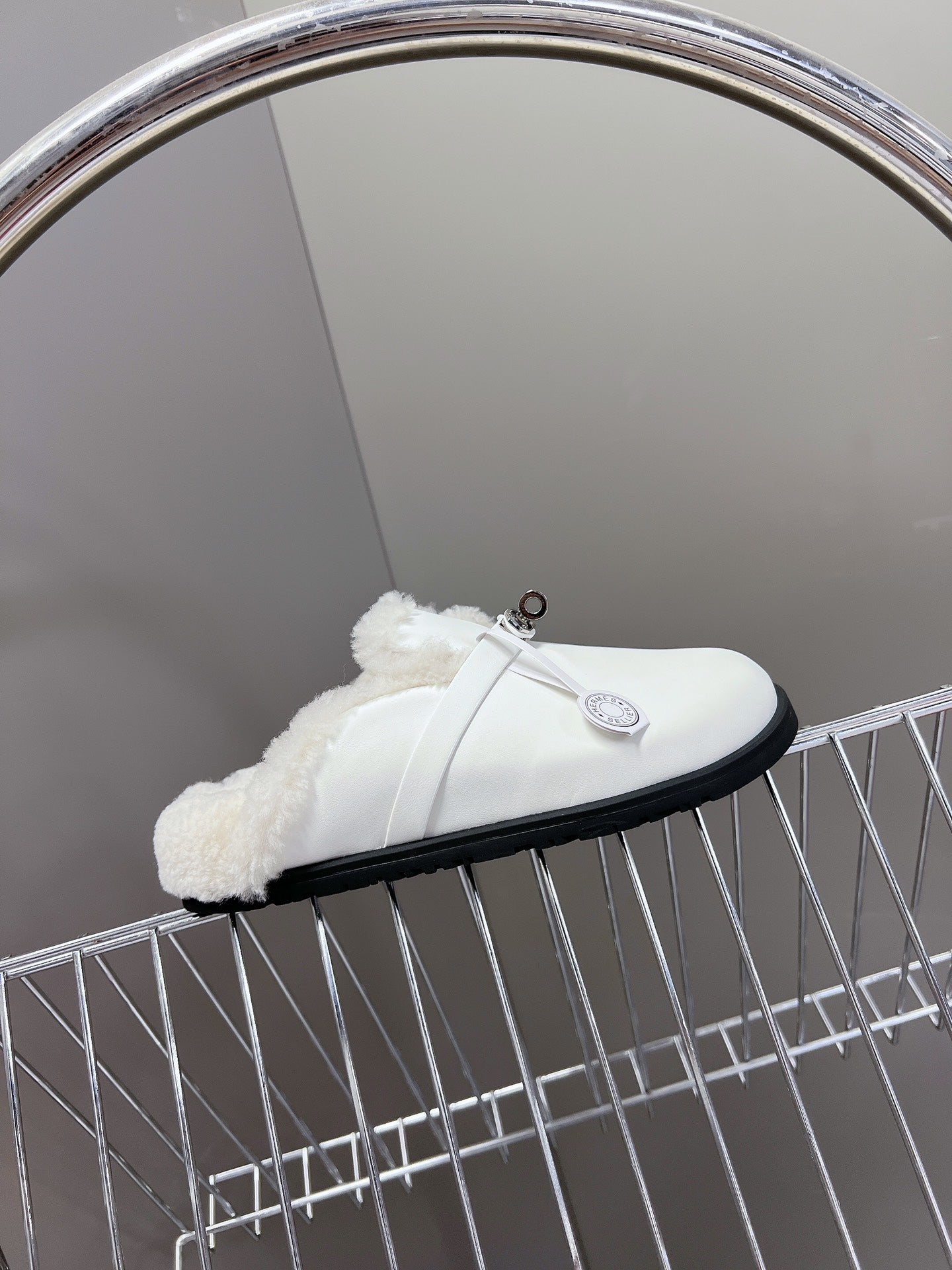 OZ Mule White Calfskin Shearling