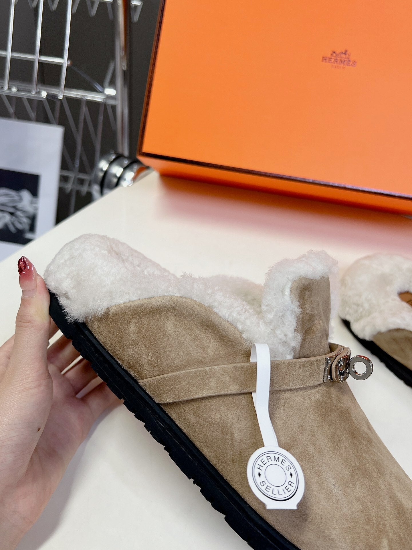 OZ Mule Light Brown Suede White Shearling