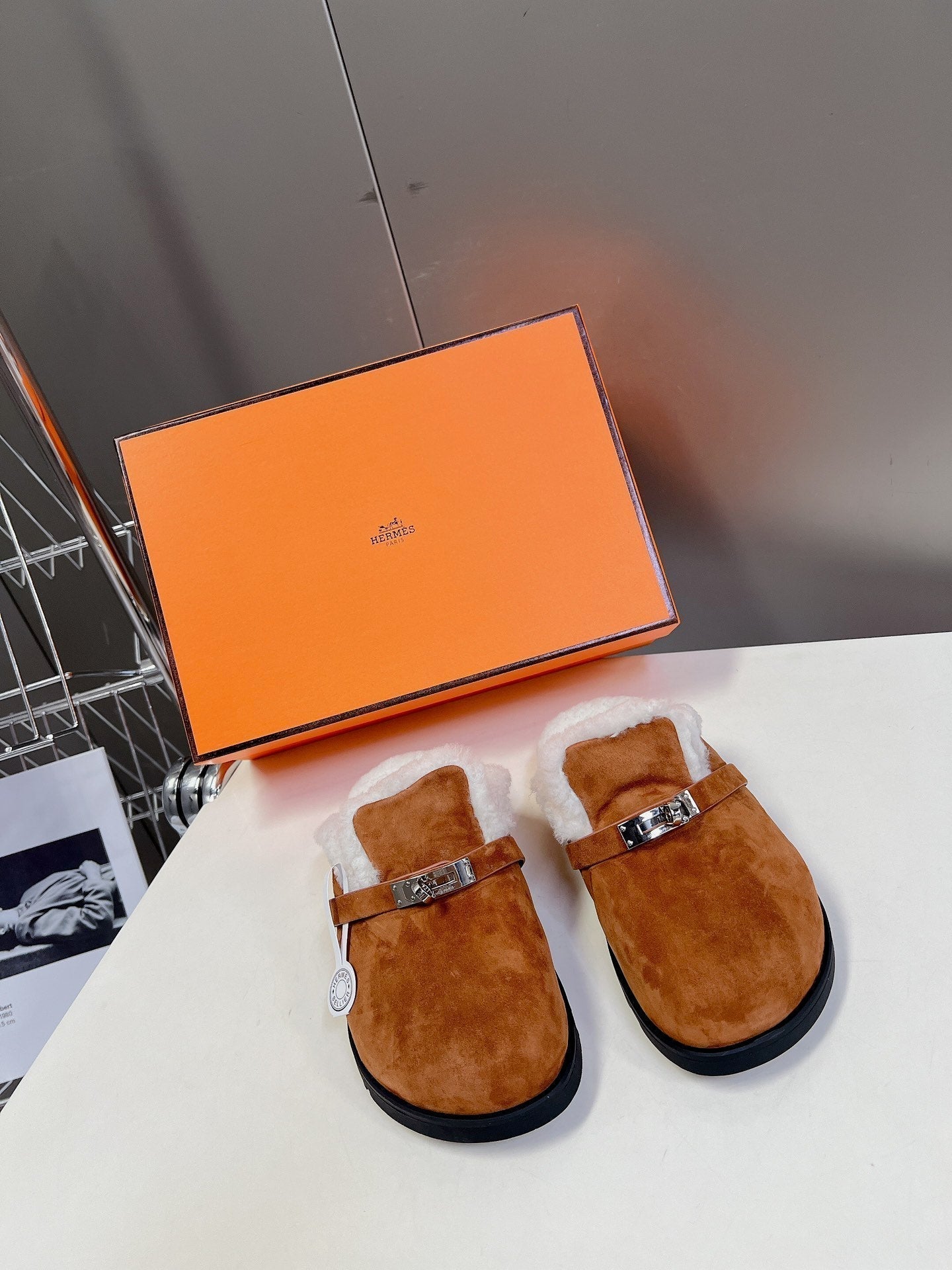 OZ Mule Dark Brown Suede White Shearling