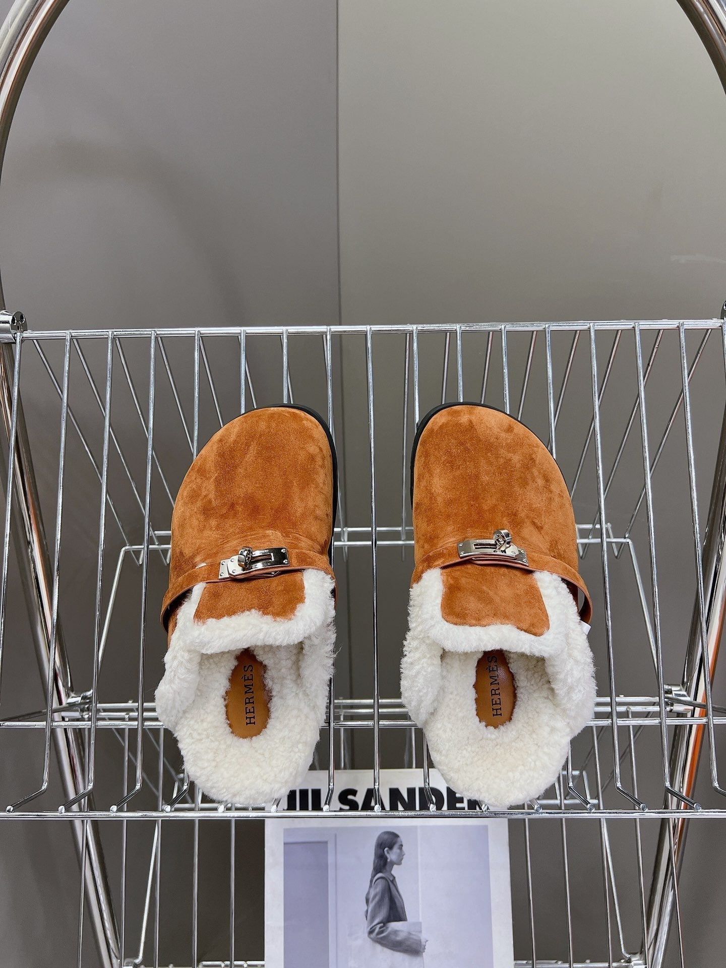 OZ Mule Dark Brown Suede White Shearling