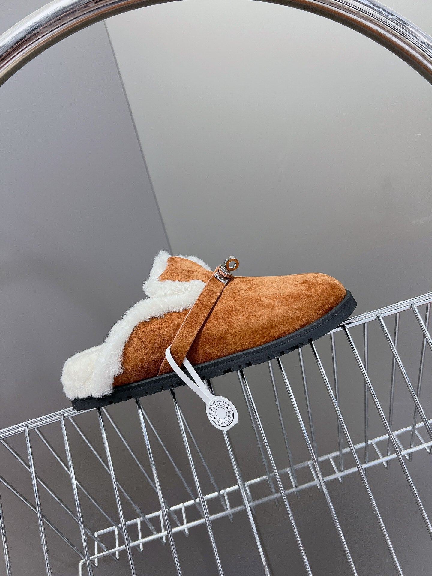 OZ Mule Dark Brown Suede White Shearling