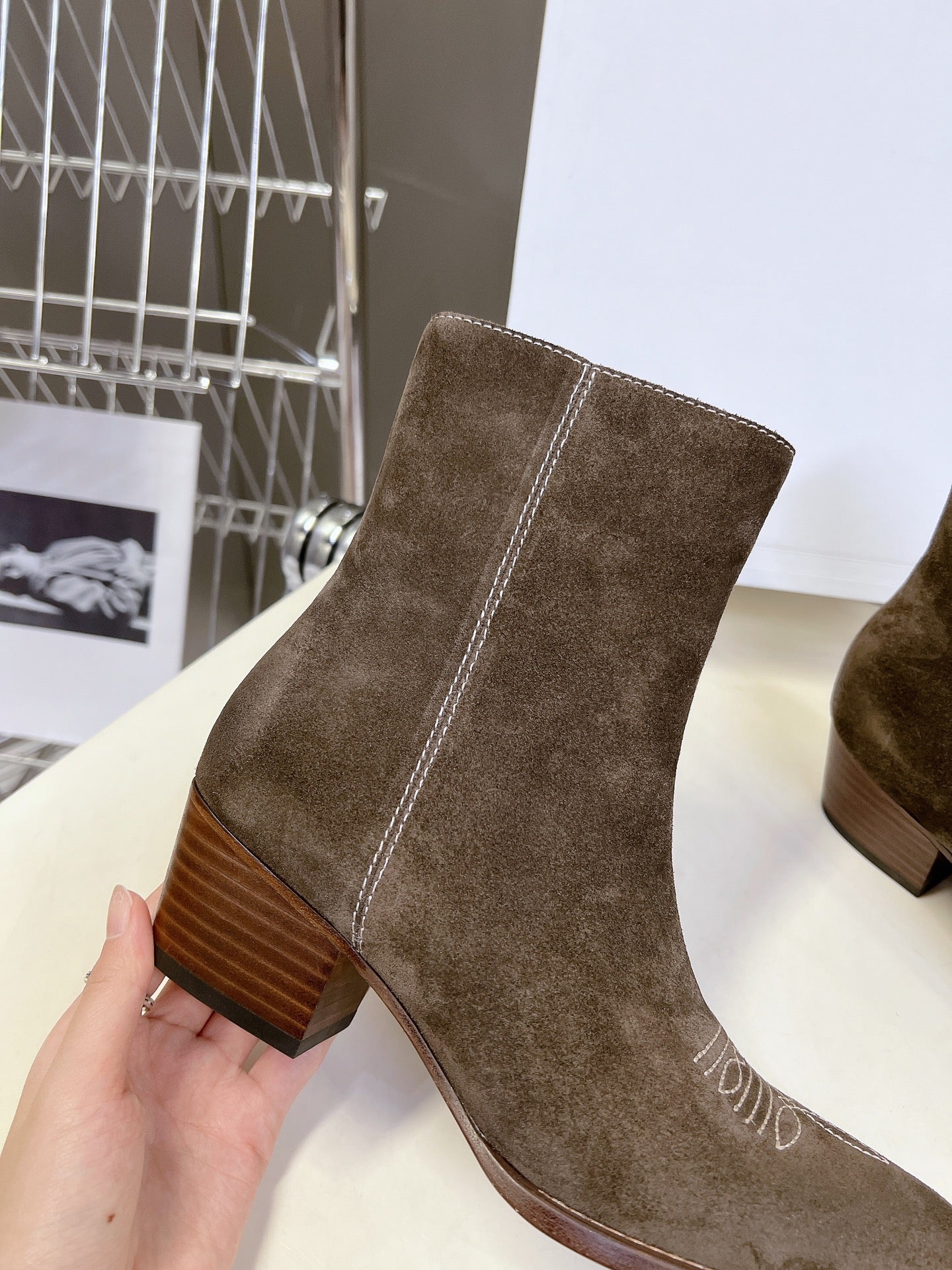 CELINE 25 Cowboy Boots Dark  Brown Suede 434417