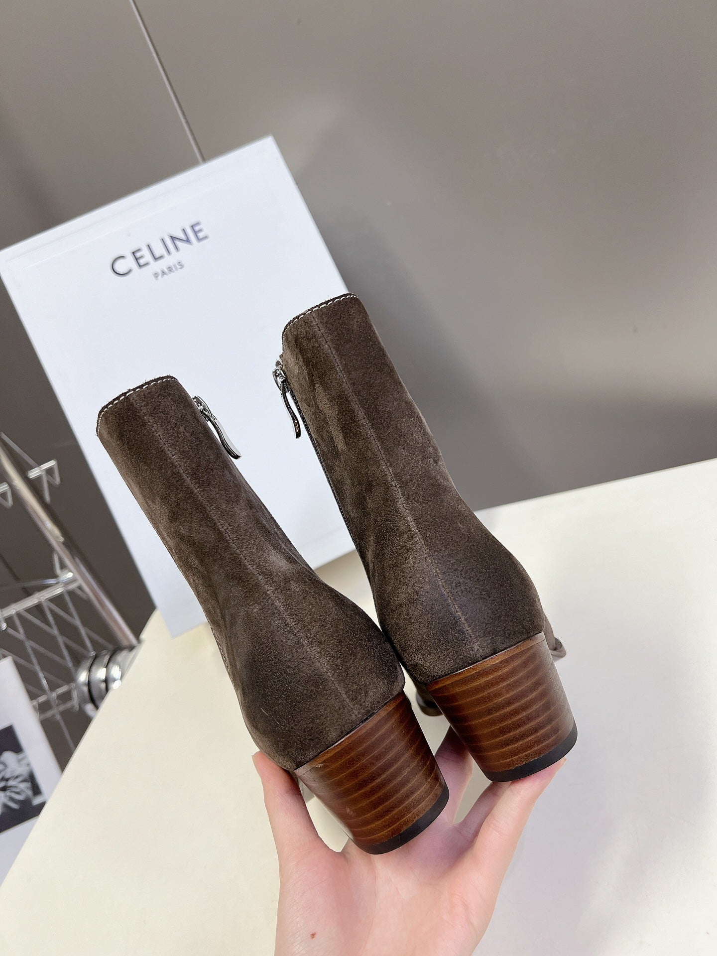 CELINE 25 Cowboy Boots Dark  Brown Suede 434417