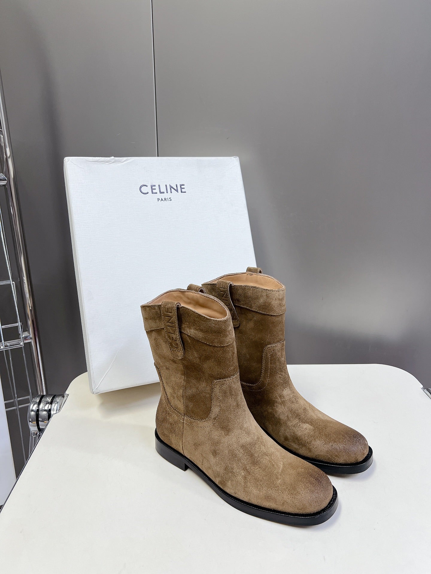 CELINE 25 cowboy boots light brown suede 434411