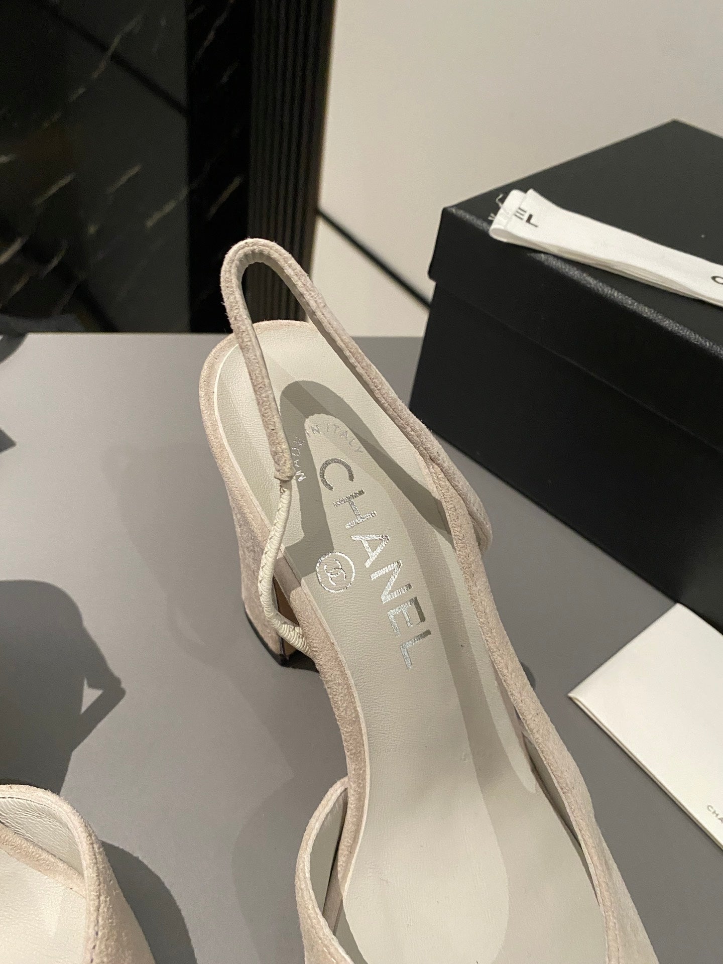 CC Slingback 95mm Light Beige Purple Suede