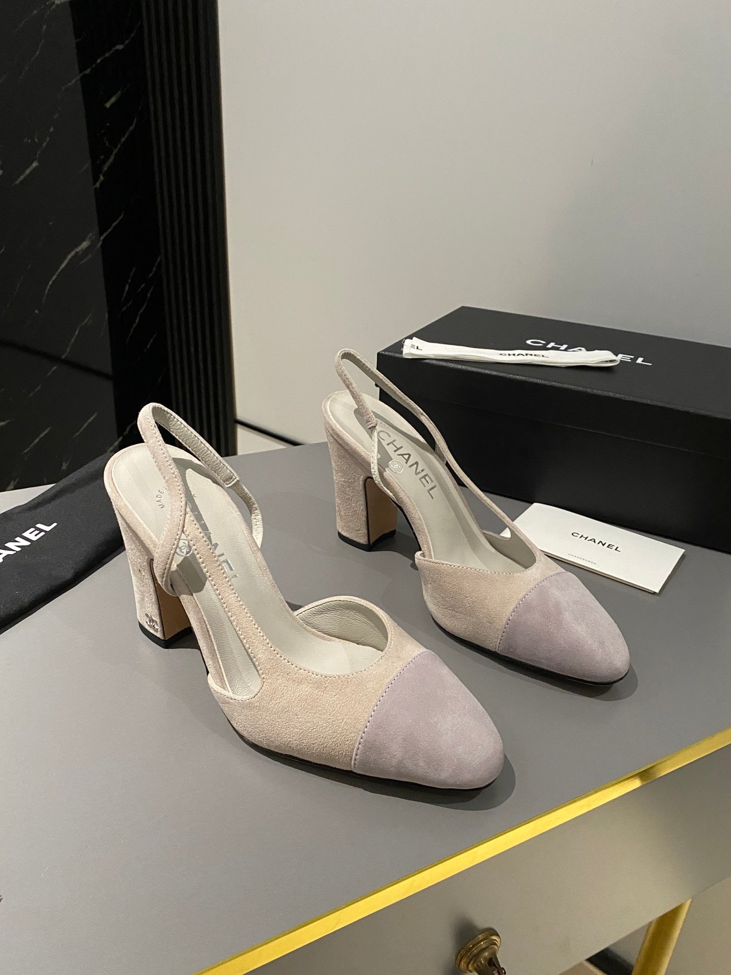 CC Slingback 95mm Light Beige Purple Suede