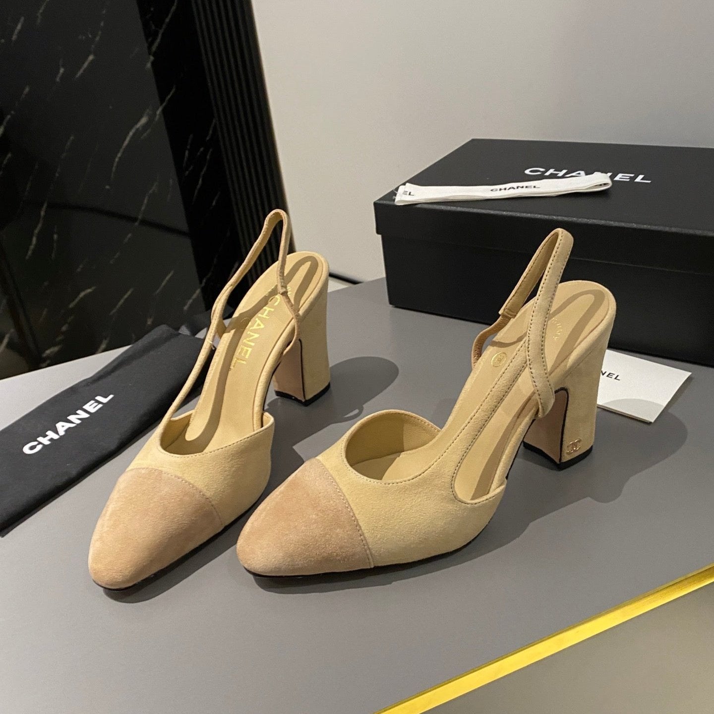 CC Slingback 95mm Beige Brown Suede