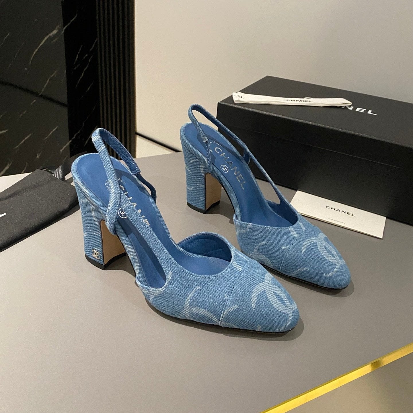 CC Slingback 95mm Light Blue Denim Fabric