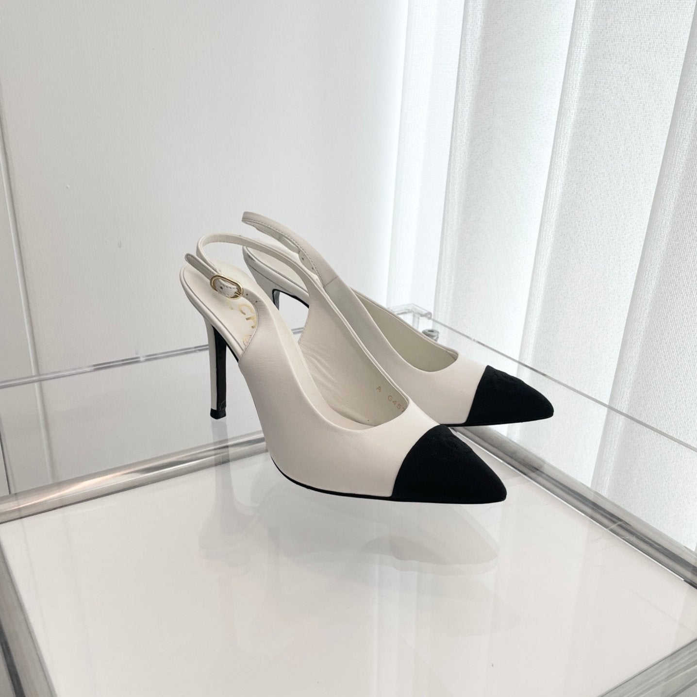 CC Slingback 95mm White Lambskin And Denim Fabric