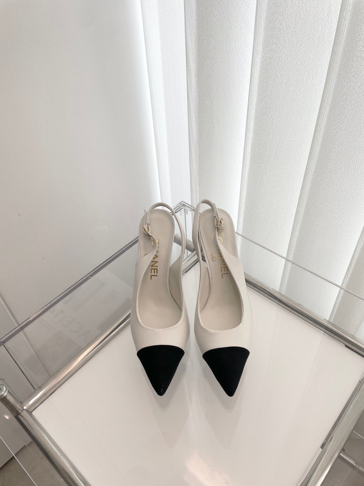 CC Slingback 95mm White Lambskin And Denim Fabric