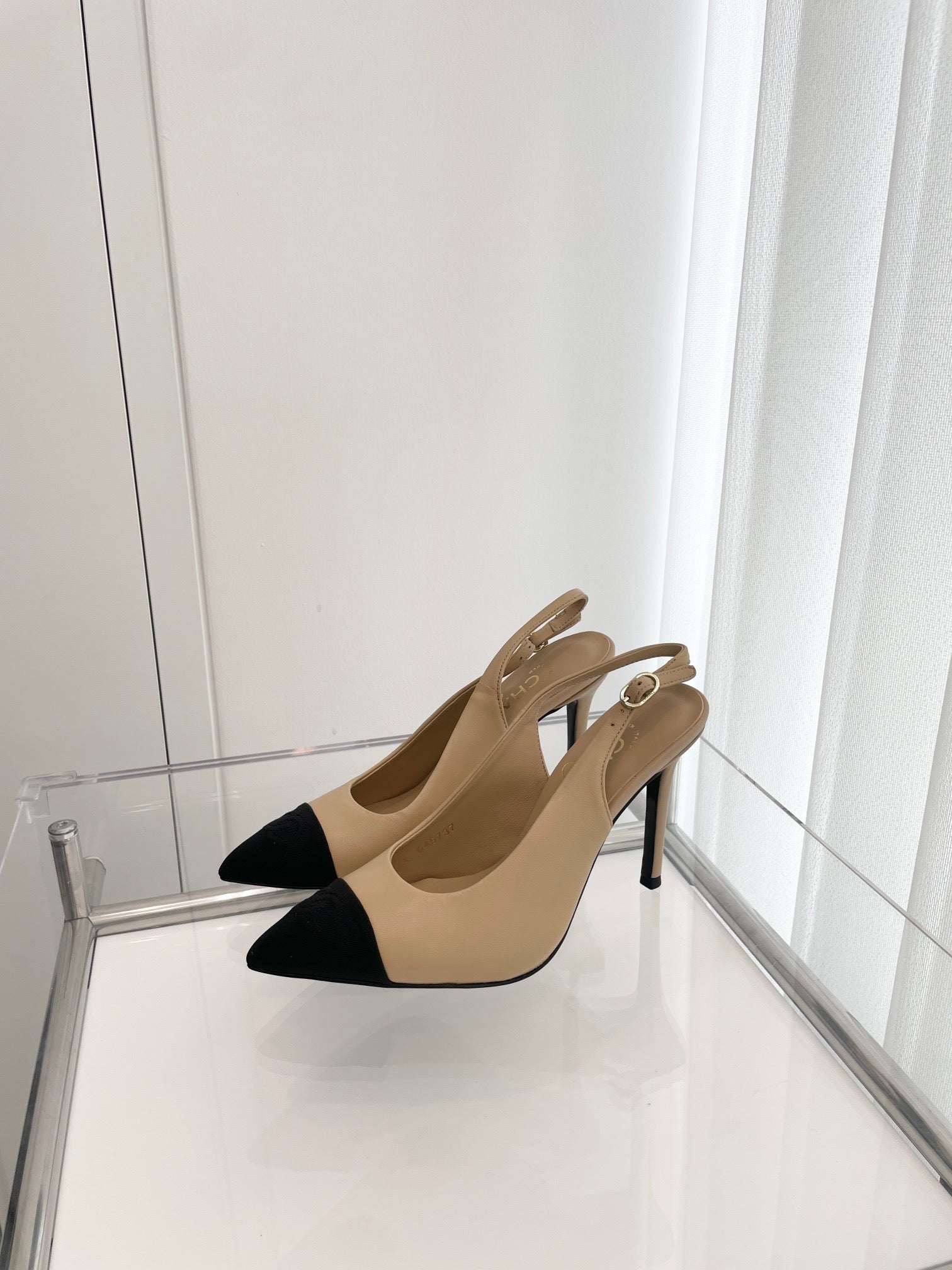 CC Slingback 95mm Beige Lambskin And Denim Fabric