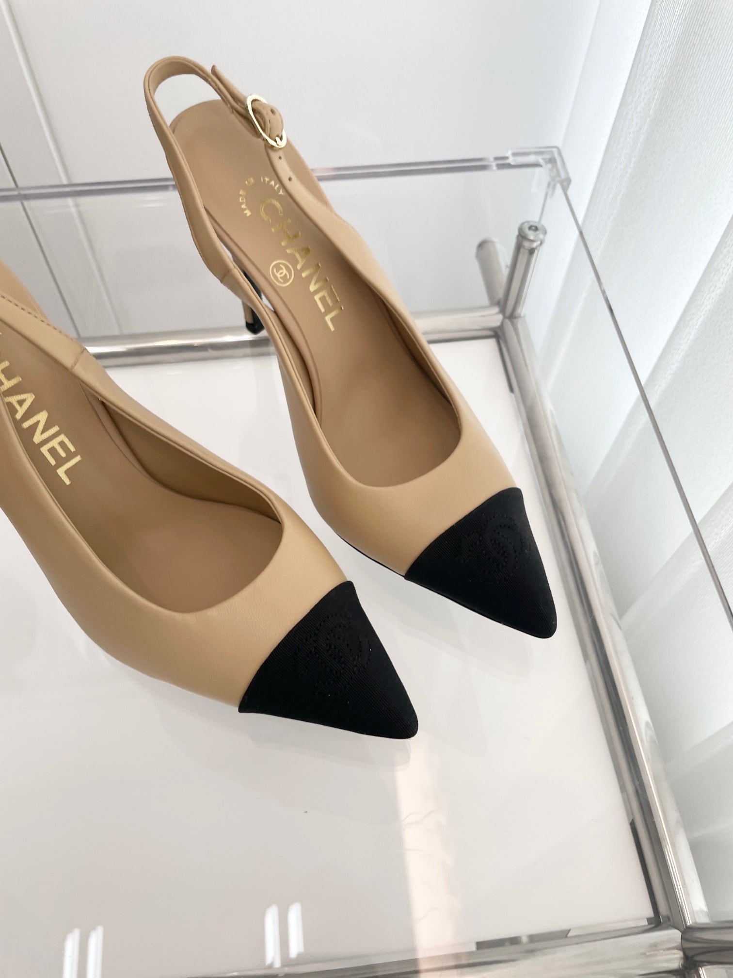 CC Slingback 95mm Beige Lambskin And Denim Fabric