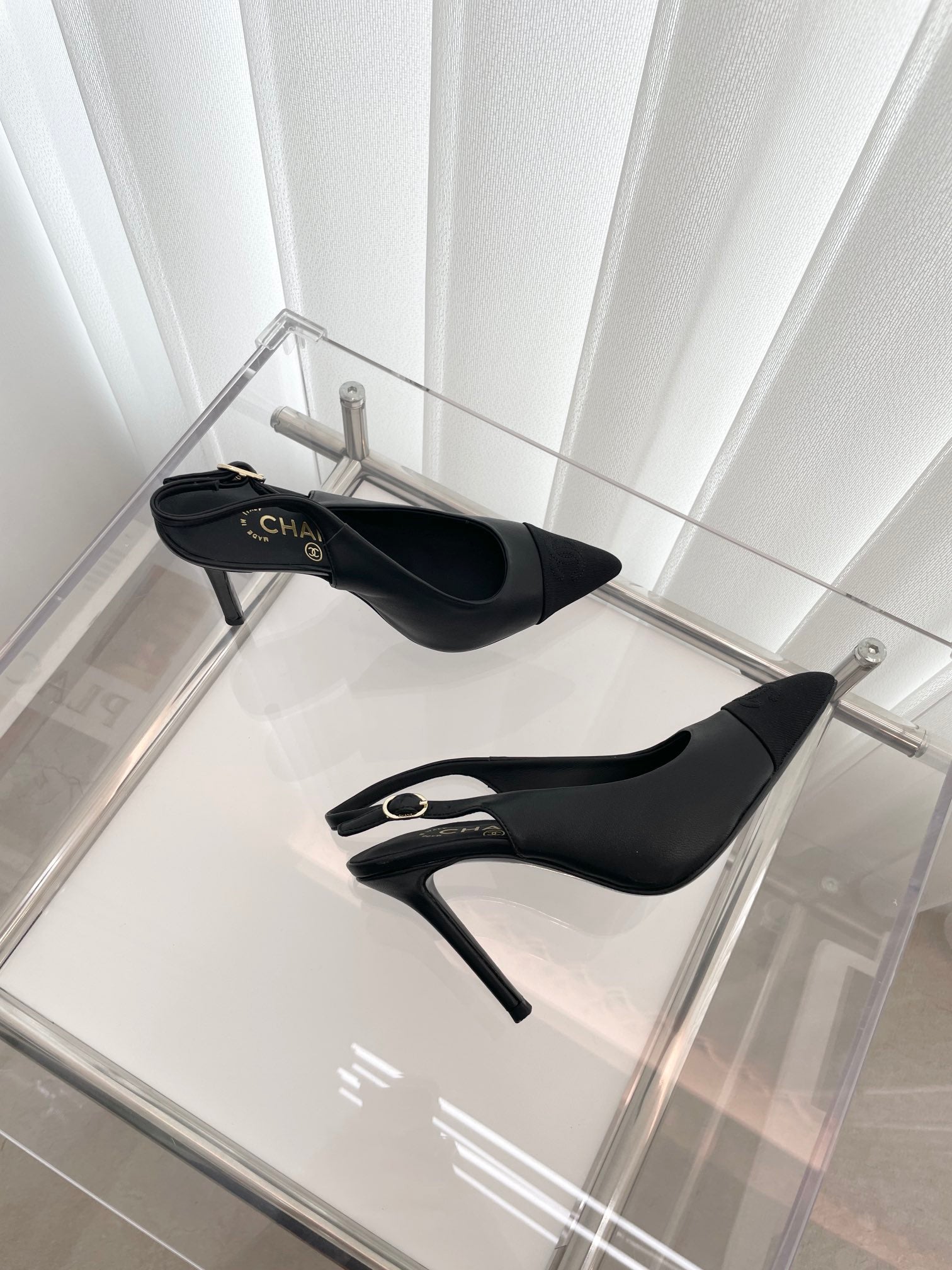 CC Slingback 95mm Black Lambskin And Denim Fabric