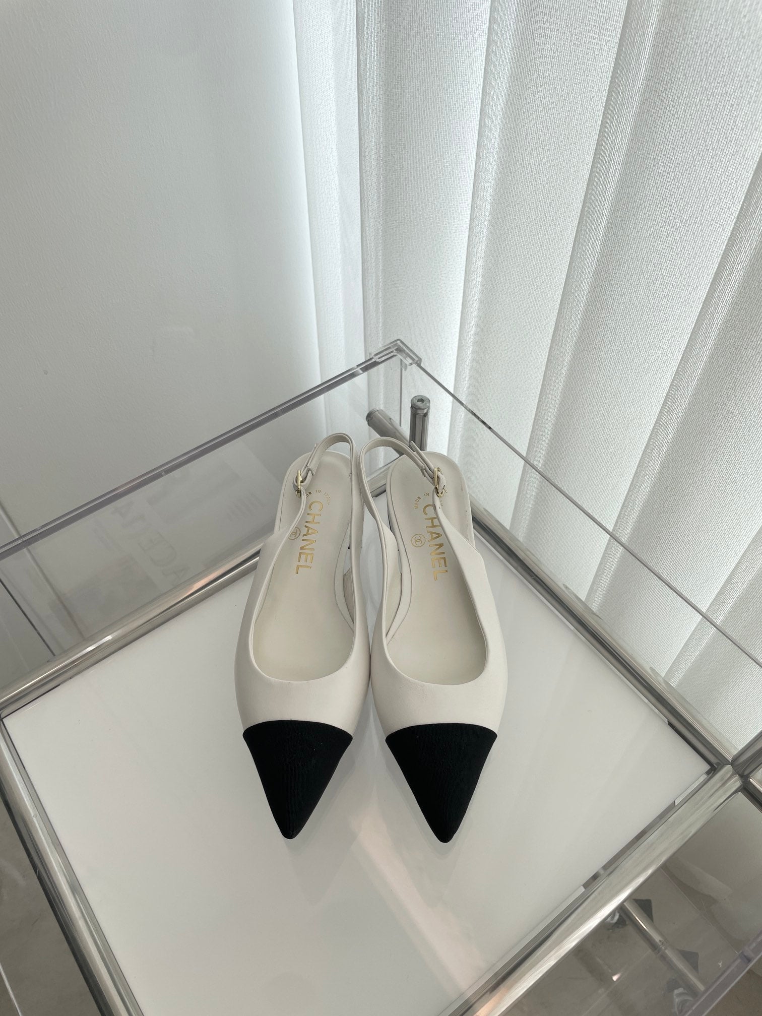 CC Slingback 15mm White Lambskin And Denim Fabric