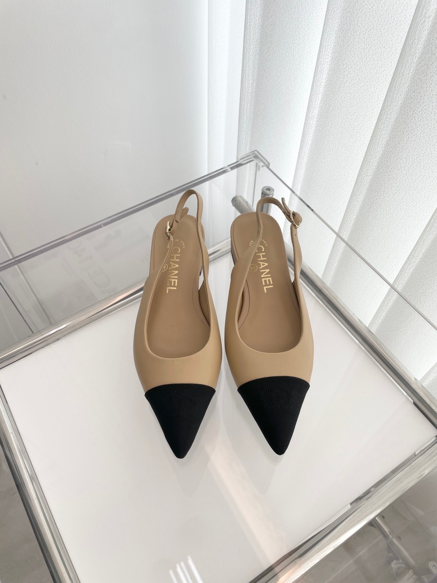 CC Slingback 15mm Beige Lambskin And Denim Fabric