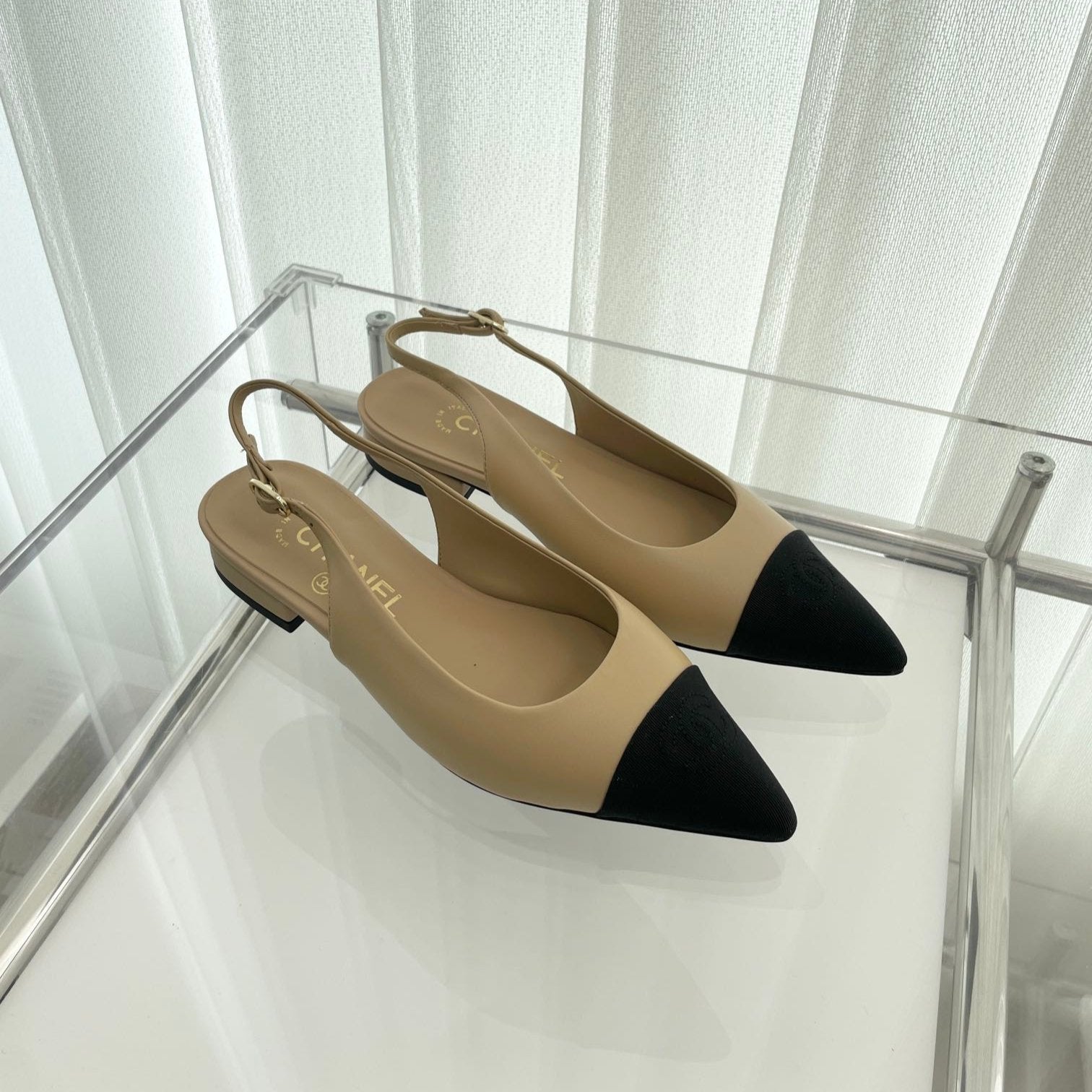 CC Slingback 15mm Beige Lambskin And Denim Fabric