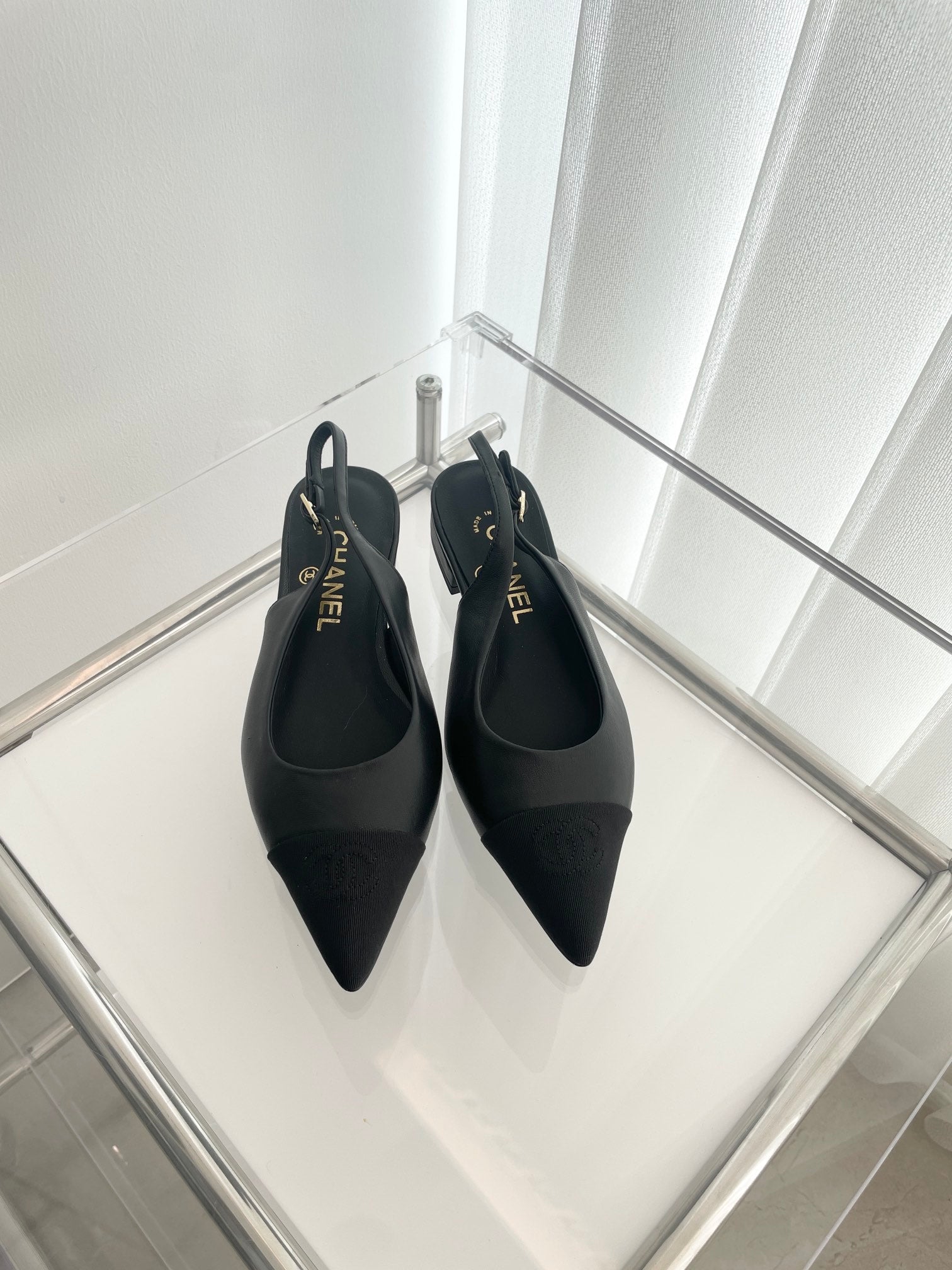 CC Slingback 15mm Black Lambskin And Denim Fabric