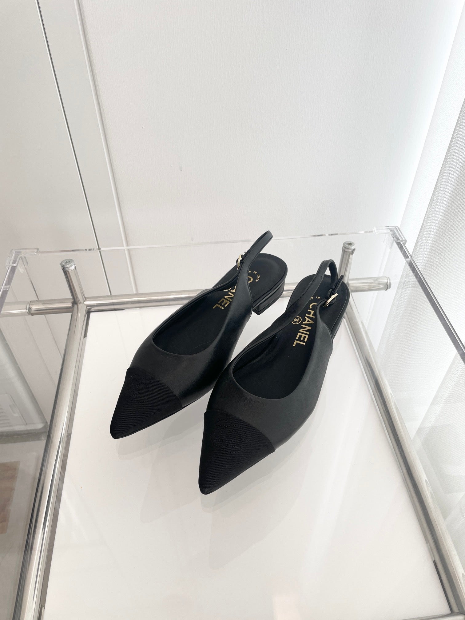 CC Slingback 15mm Black Lambskin And Denim Fabric