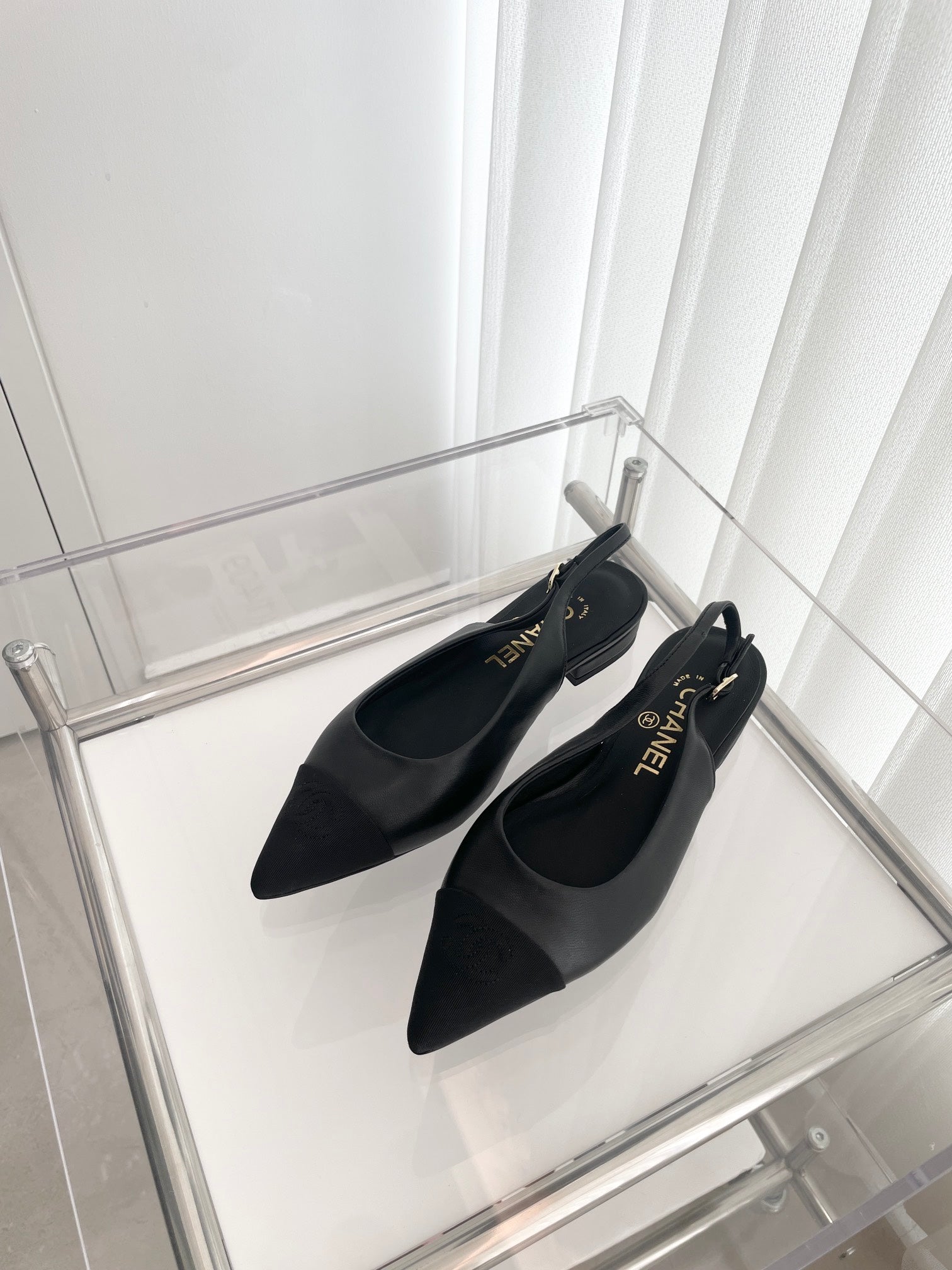 CC Slingback 15mm Black Lambskin And Denim Fabric