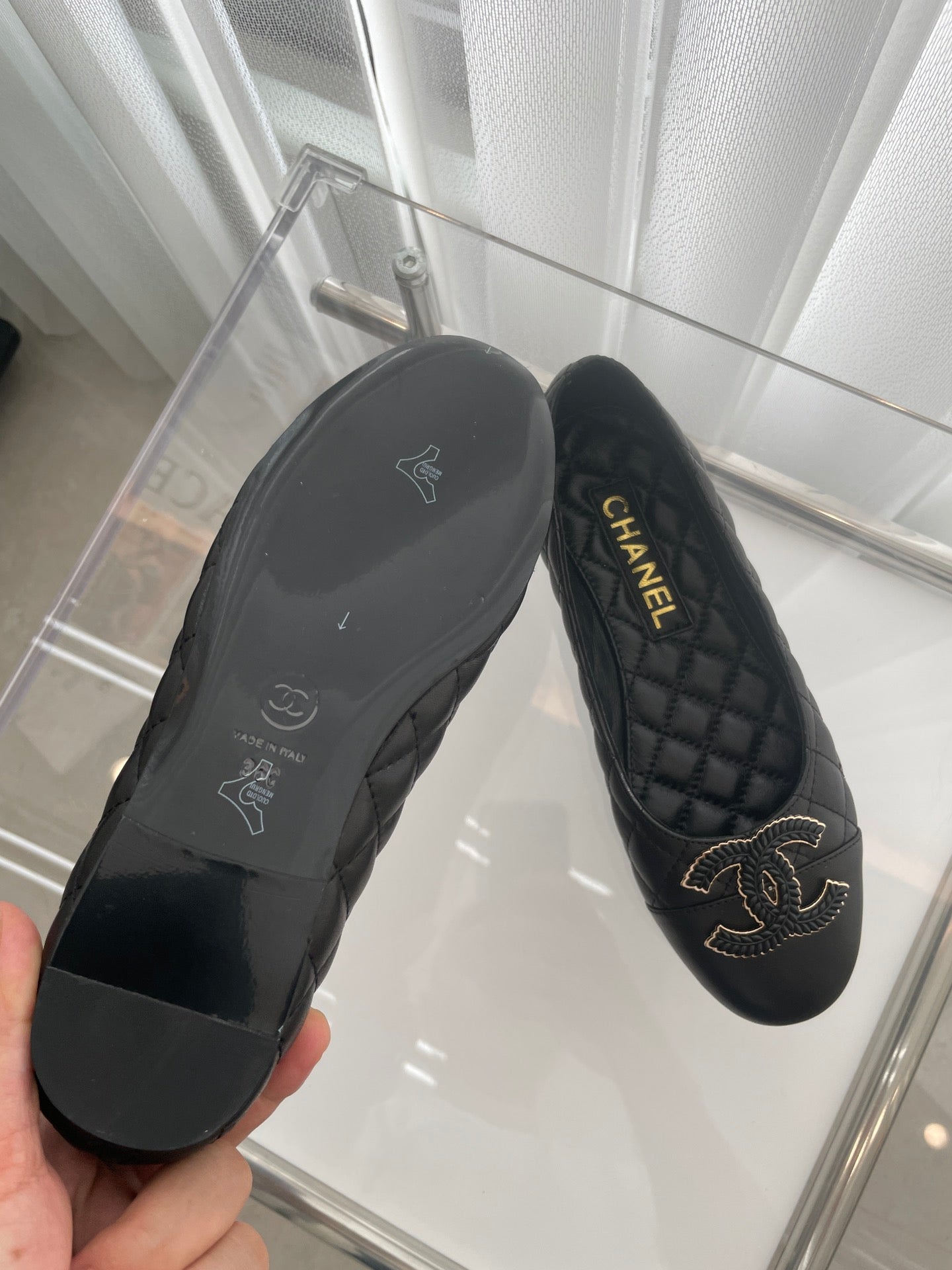 CC Ballet Flats 10mm Black Quilted Lambskin