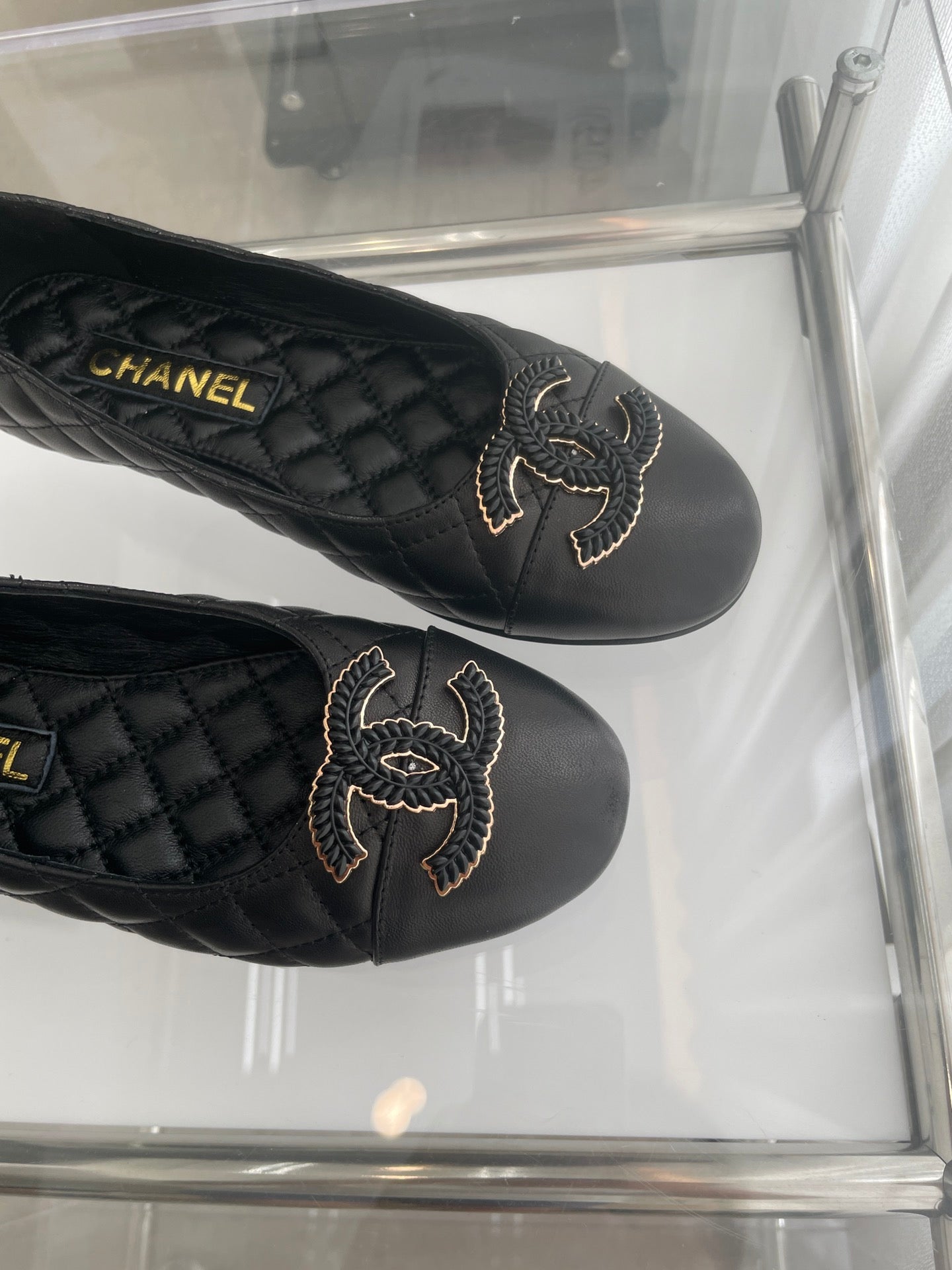 CC Ballet Flats 10mm Black Quilted Lambskin