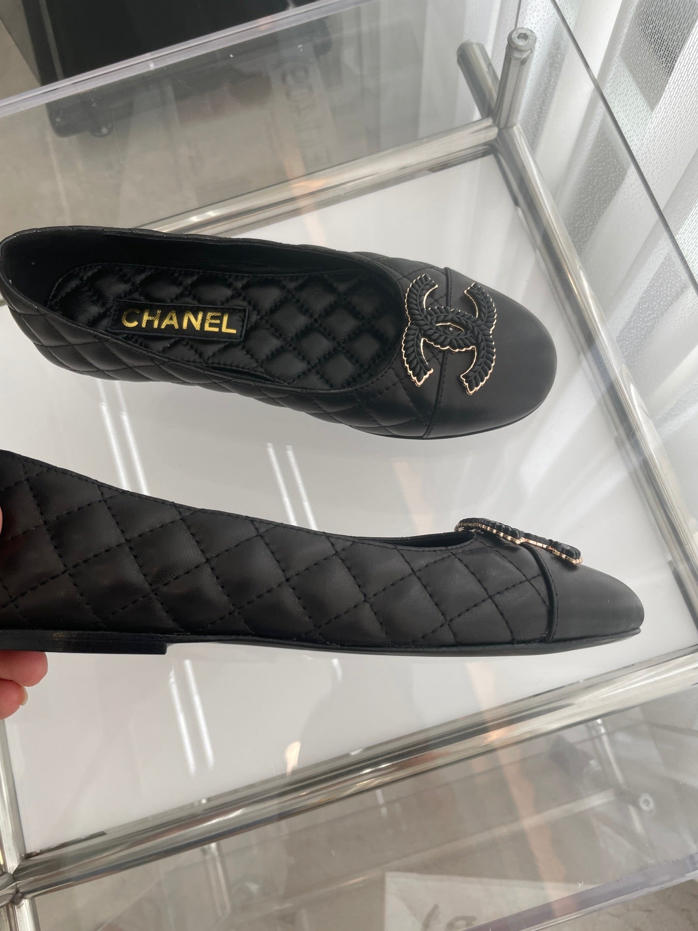 CC Ballet Flats 10mm Black Quilted Lambskin