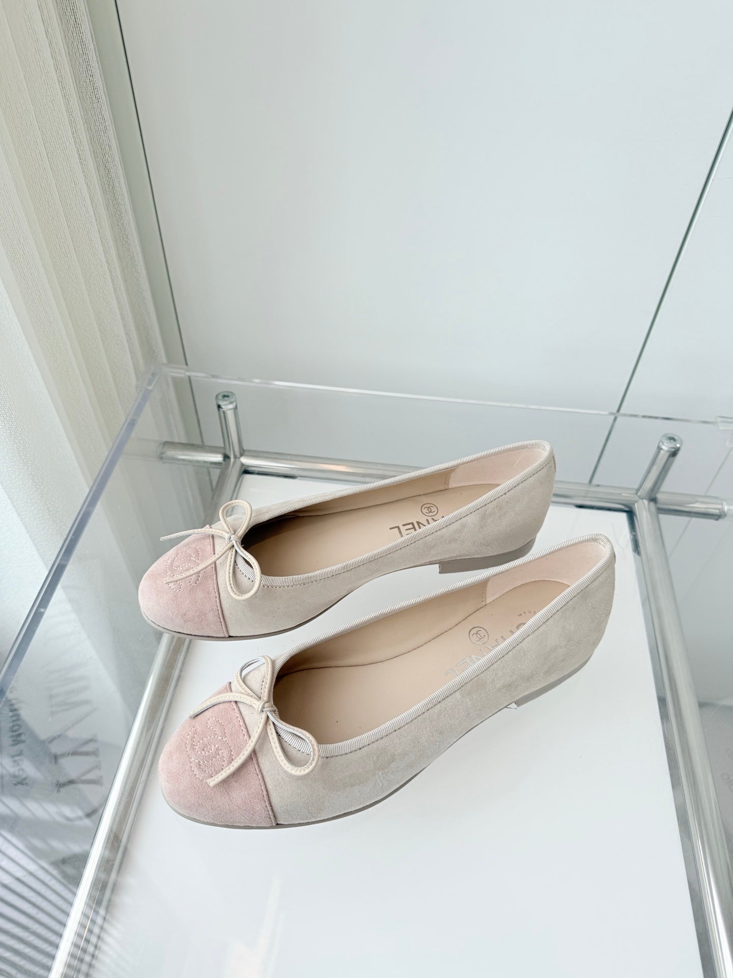 CC Ballet Flat Beige Gray mix Pink Pastel Suede 238764