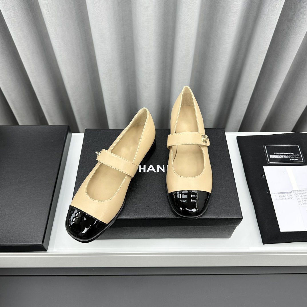 mary janes beige cafskin black patent calfskin
