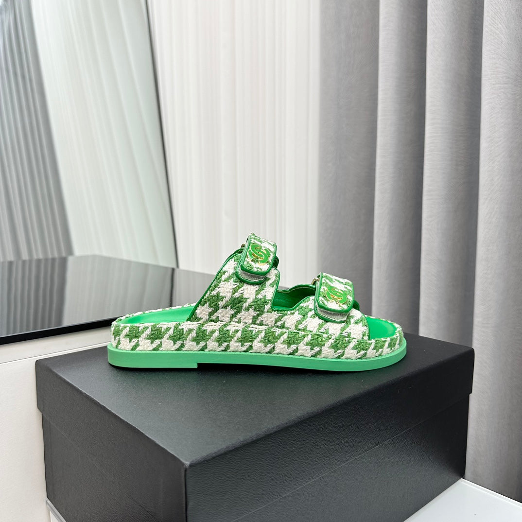 dad sandals green white mules