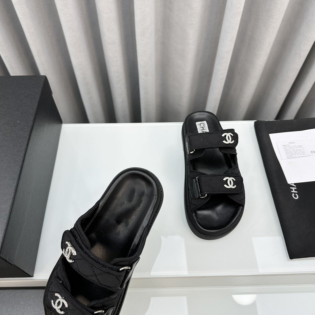 dad sandals black textile mules