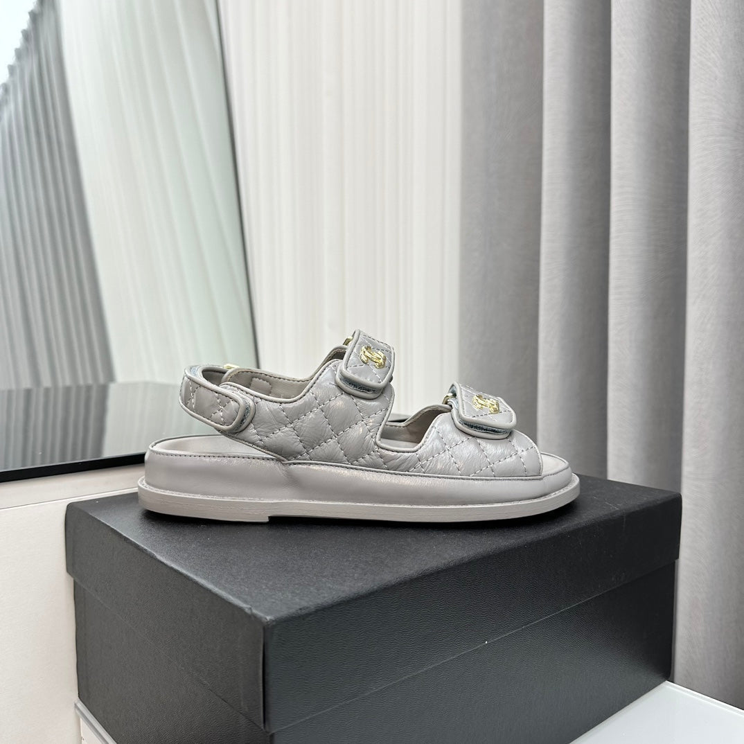 dad sandals grey patent lambskin