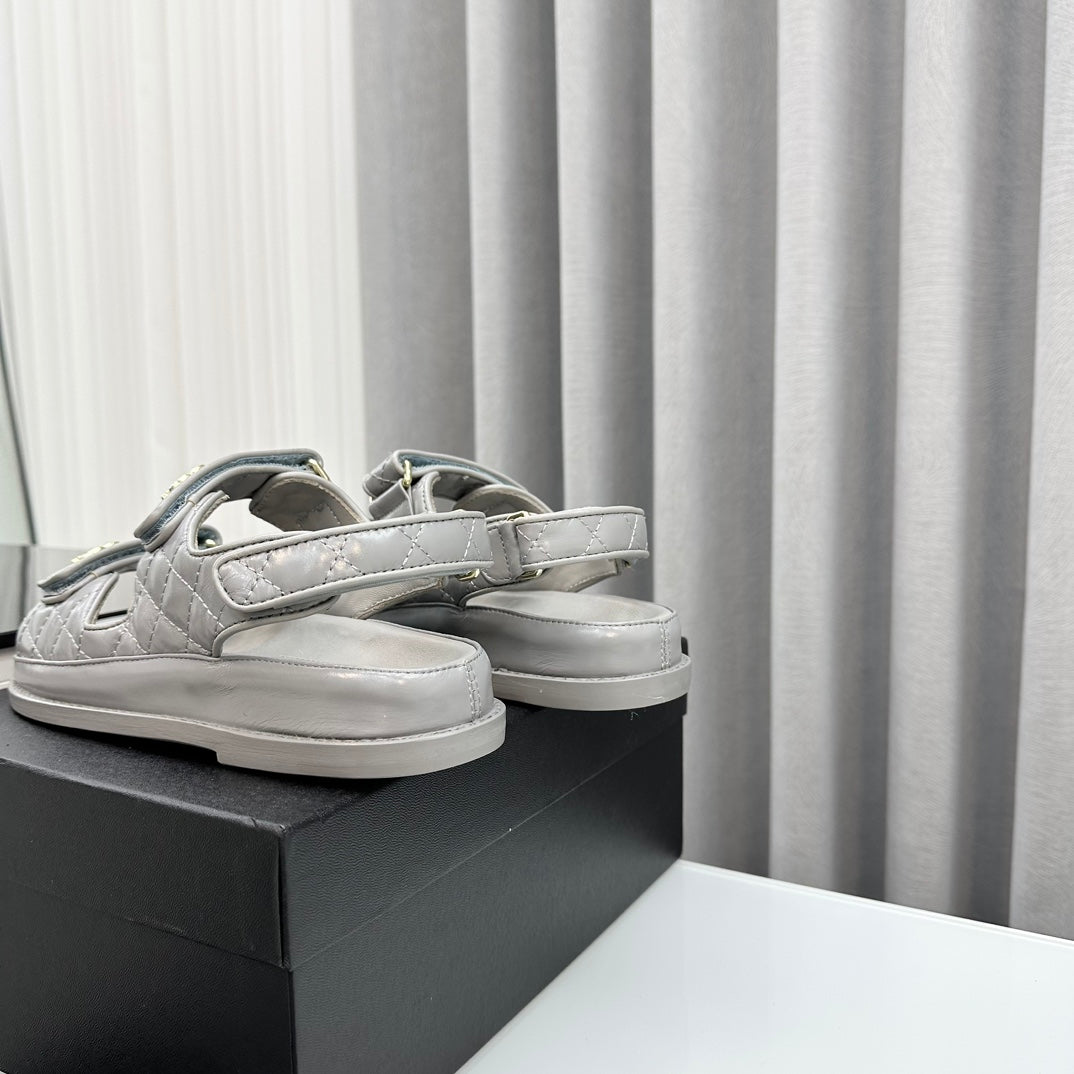 dad sandals grey patent lambskin