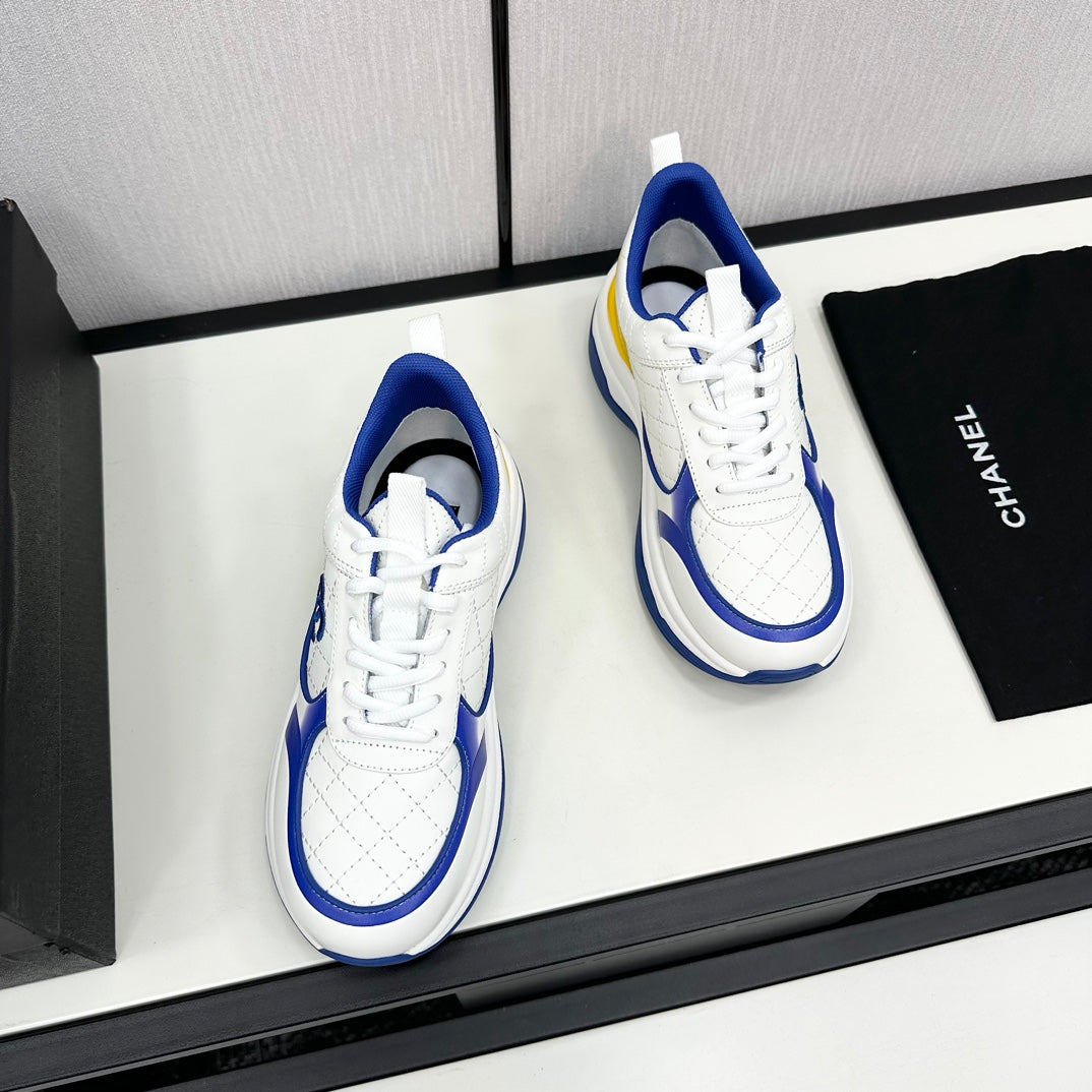 CC SNEAKER IN WHITE MIX COBALT BLUE EMBROIDERED LAMBSKIN