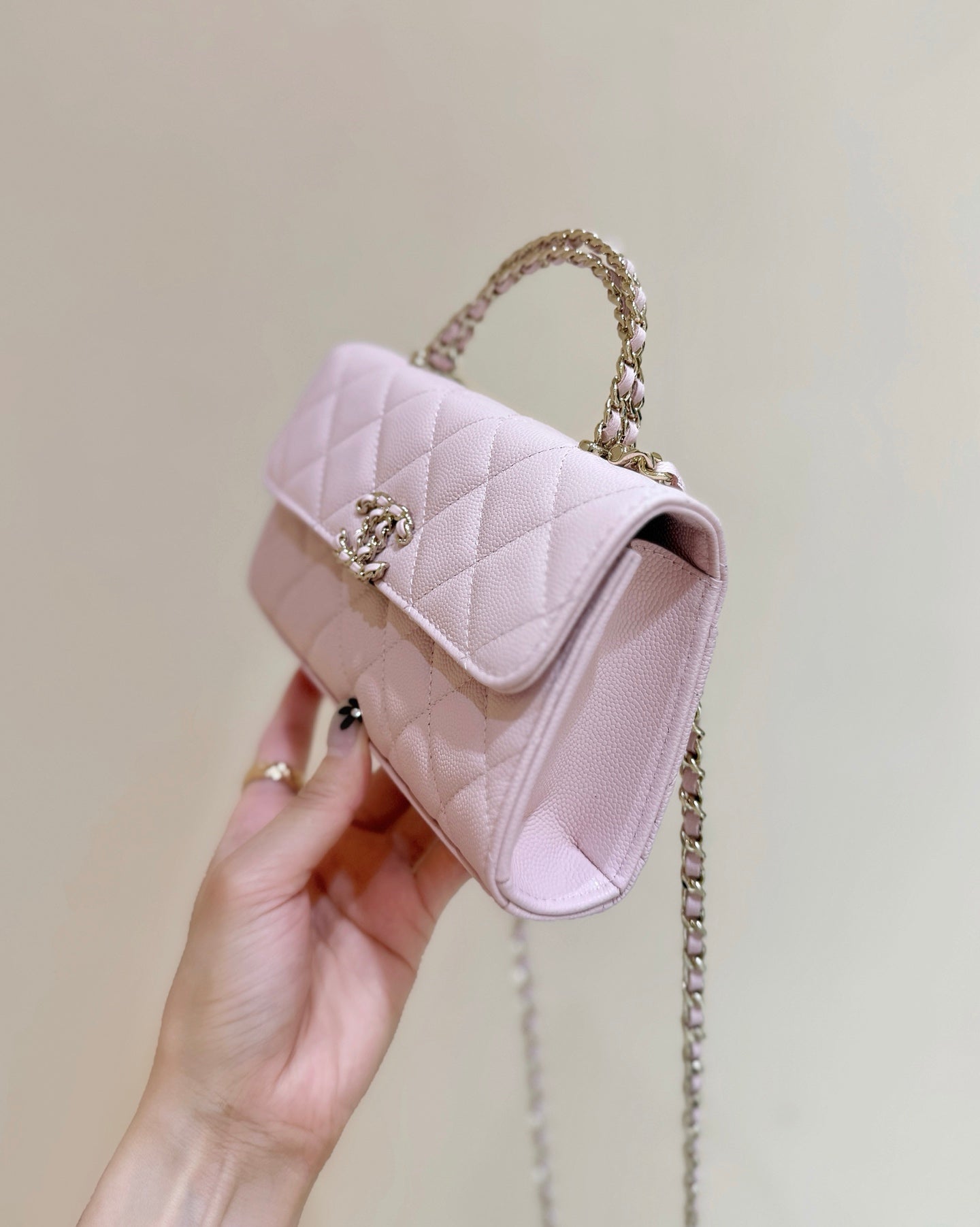 CC 25S Kelly Bag Top Handle 18cm Pink Grained Calfskin