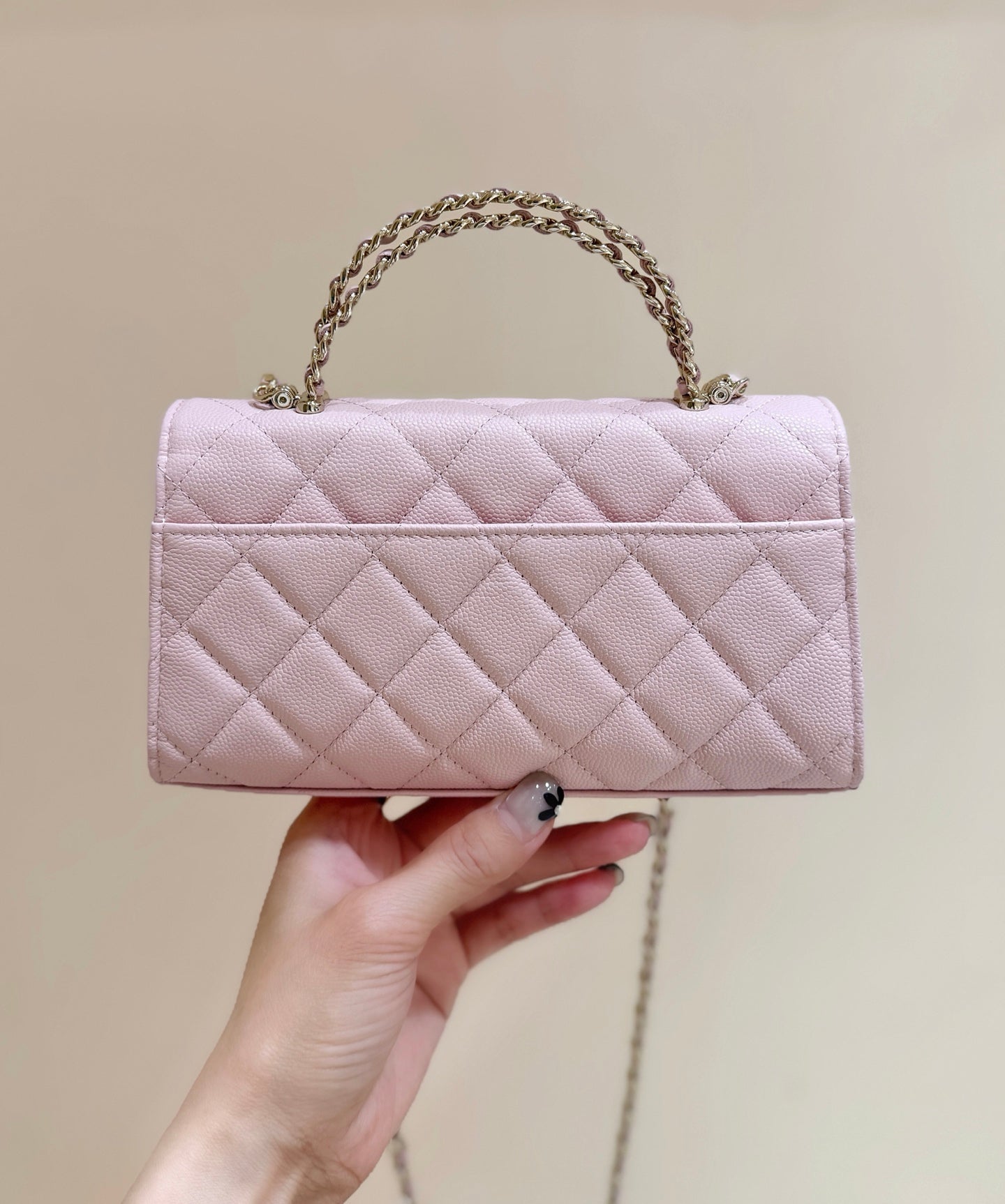 CC 25S Kelly Bag Top Handle 18cm Pink Grained Calfskin