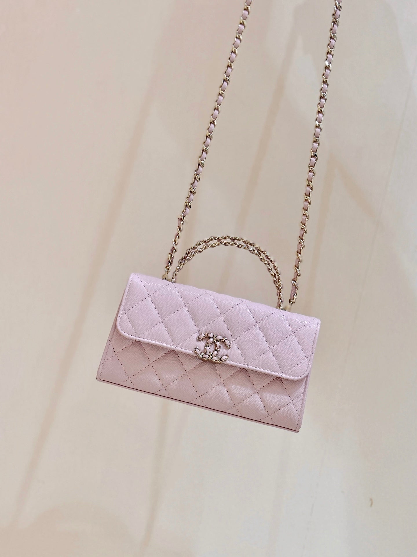 CC 25S Kelly Bag Top Handle 18cm Pink Grained Calfskin