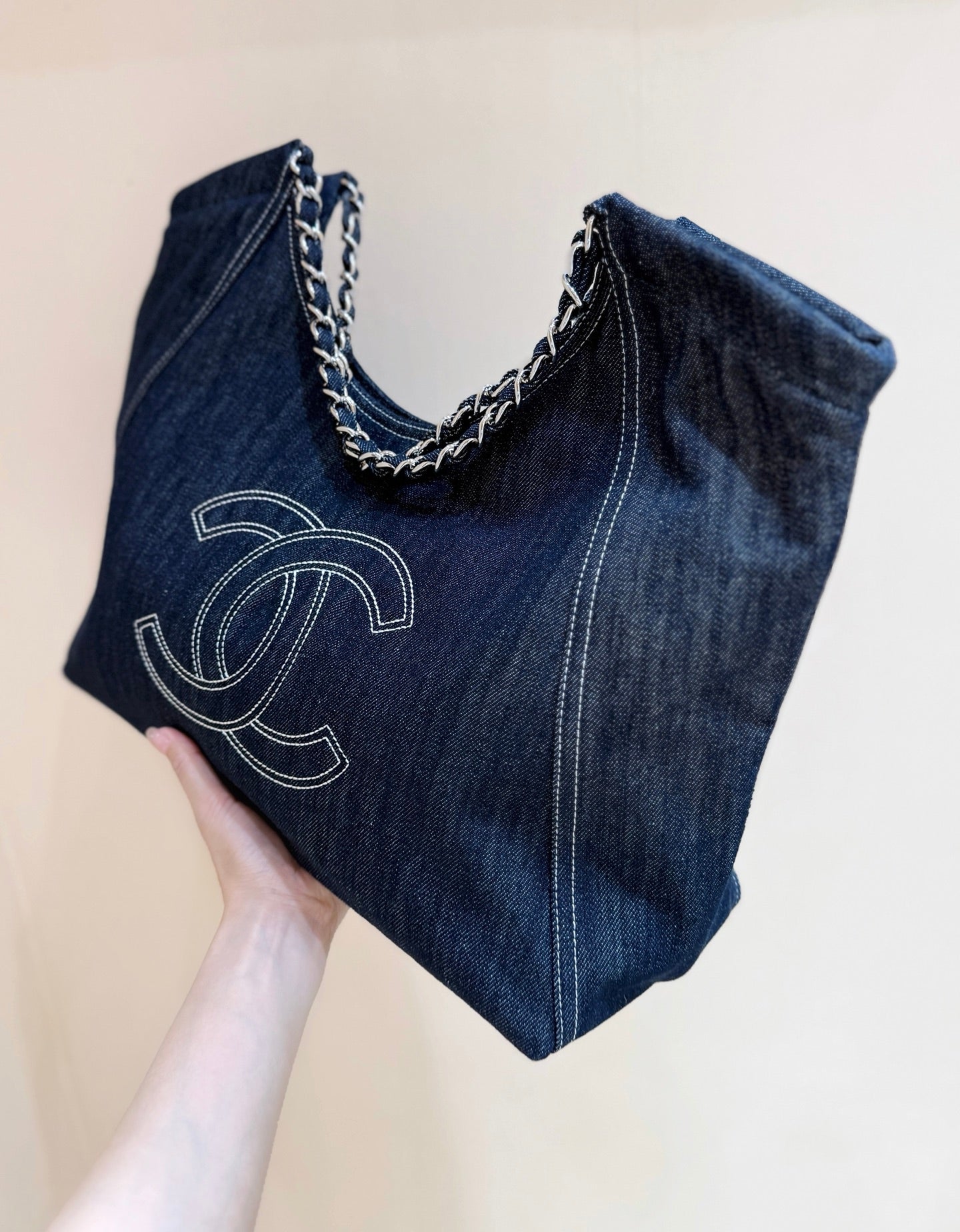 CC Vintage Cabas Tote 48cm Blue Denim