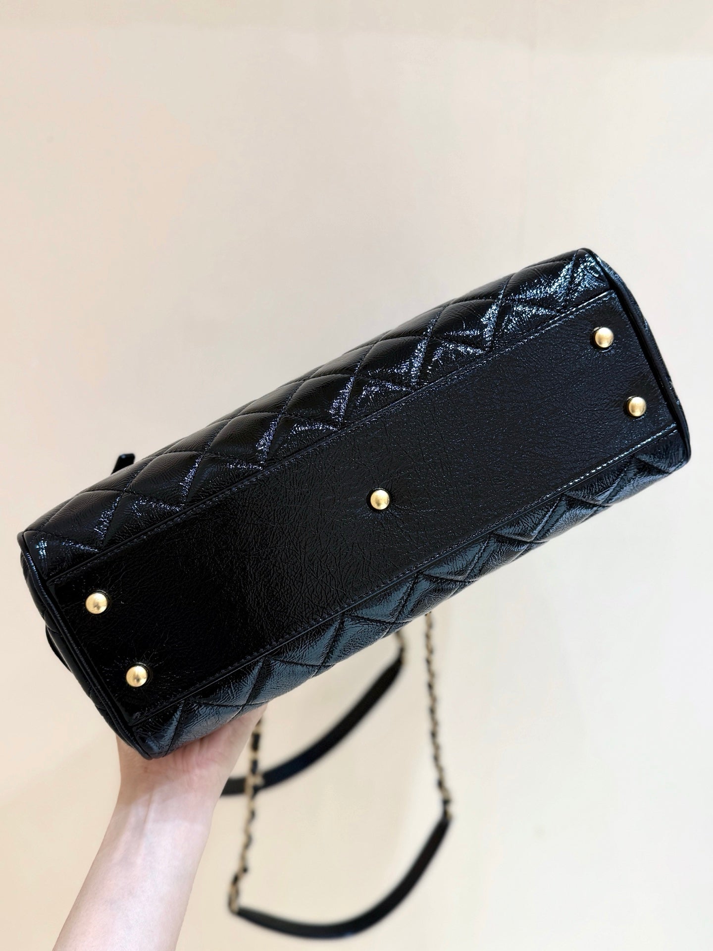 CC 25s Maxi Bowling Bag Black Patent Crumpled Calfskin