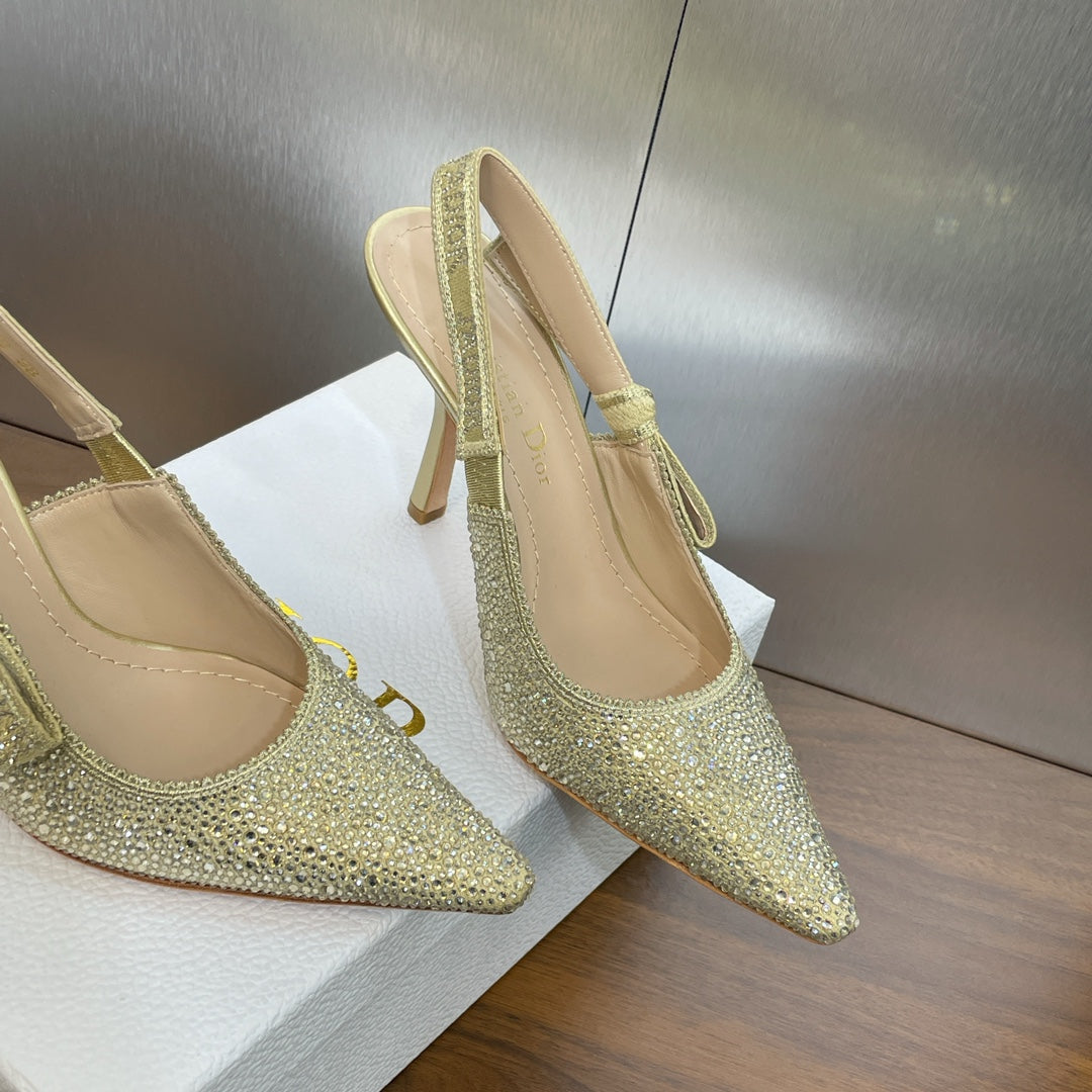 cd slingback pump 95 gold green calfskin resin pearl