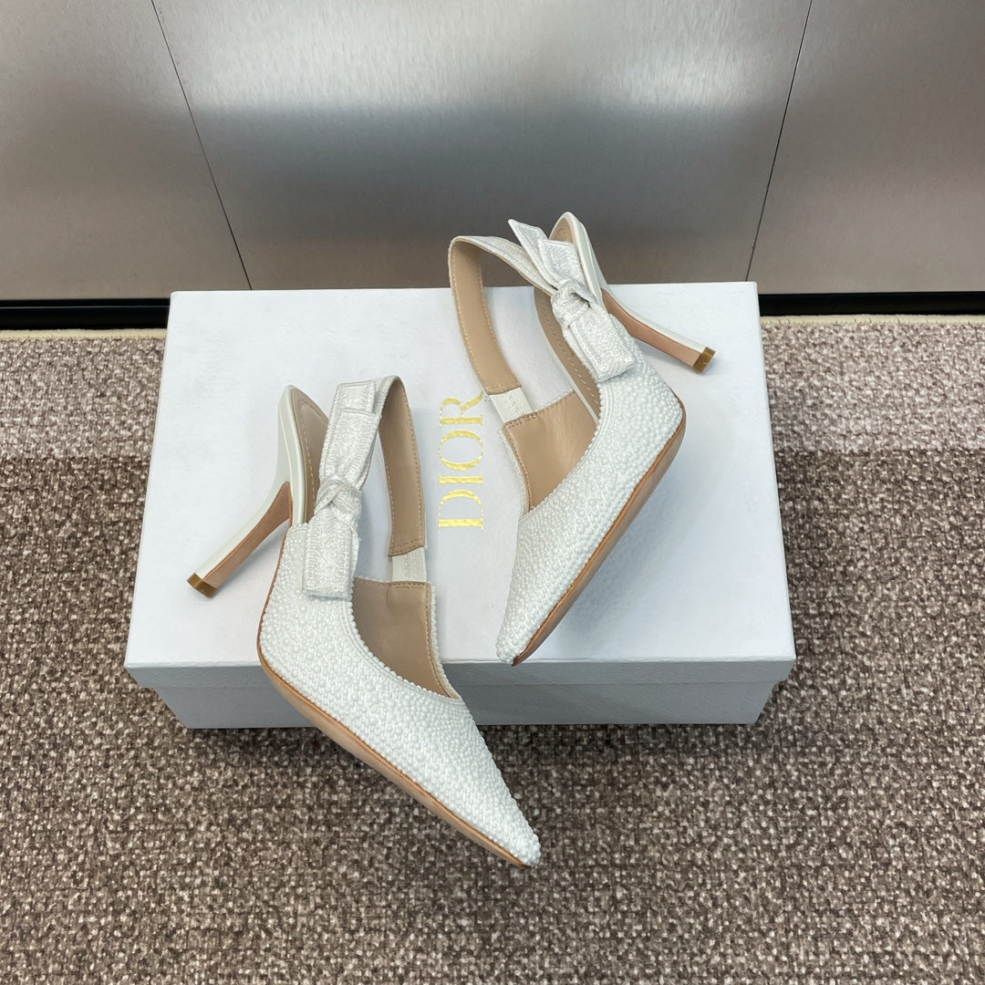 cd slingback pump 95 embroidered cotton white calfskin resin pearl